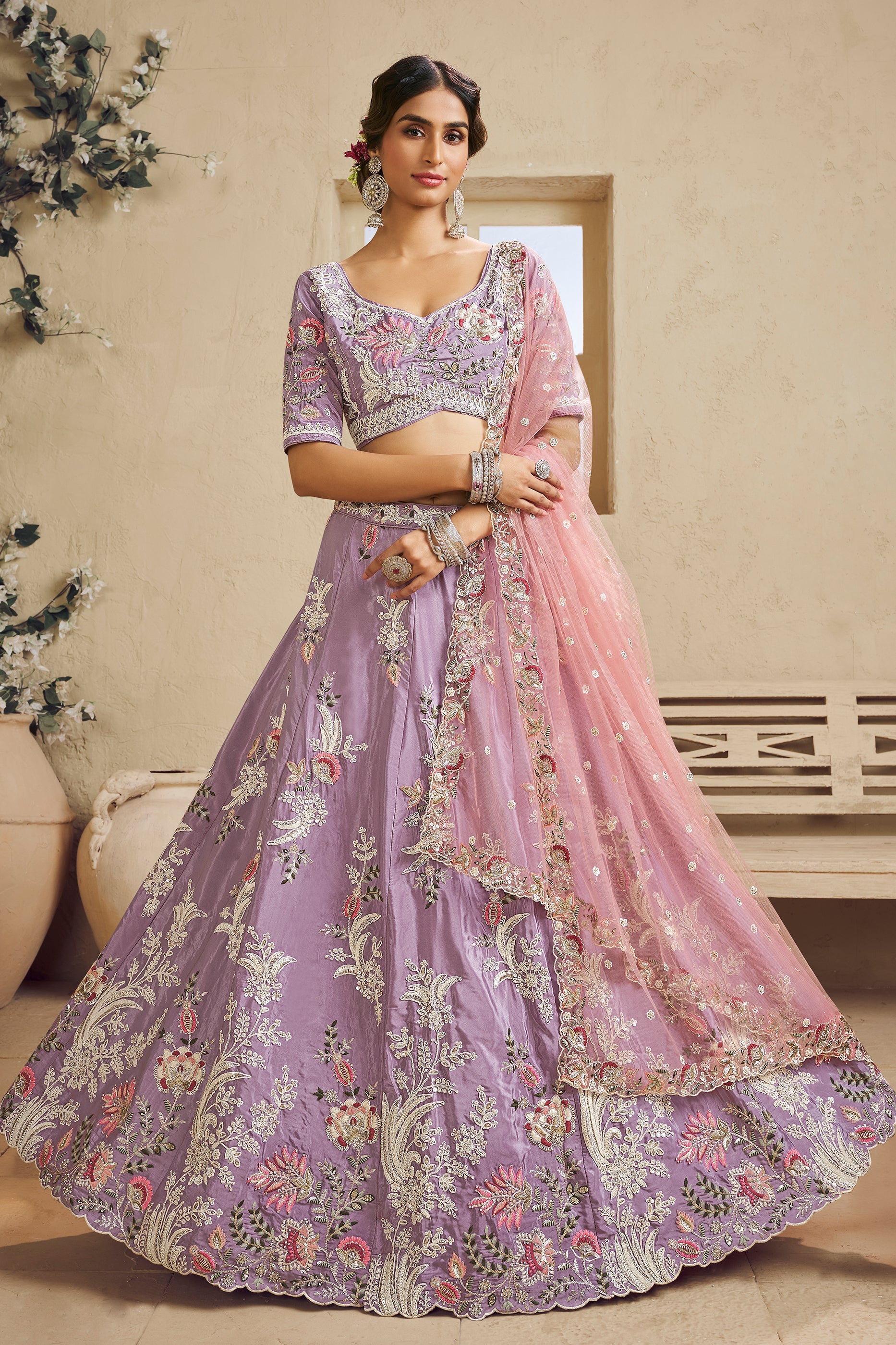 Purple Readymade Embroidered Satin Silk Lehenga-SAR10045_1_SareeButa.com