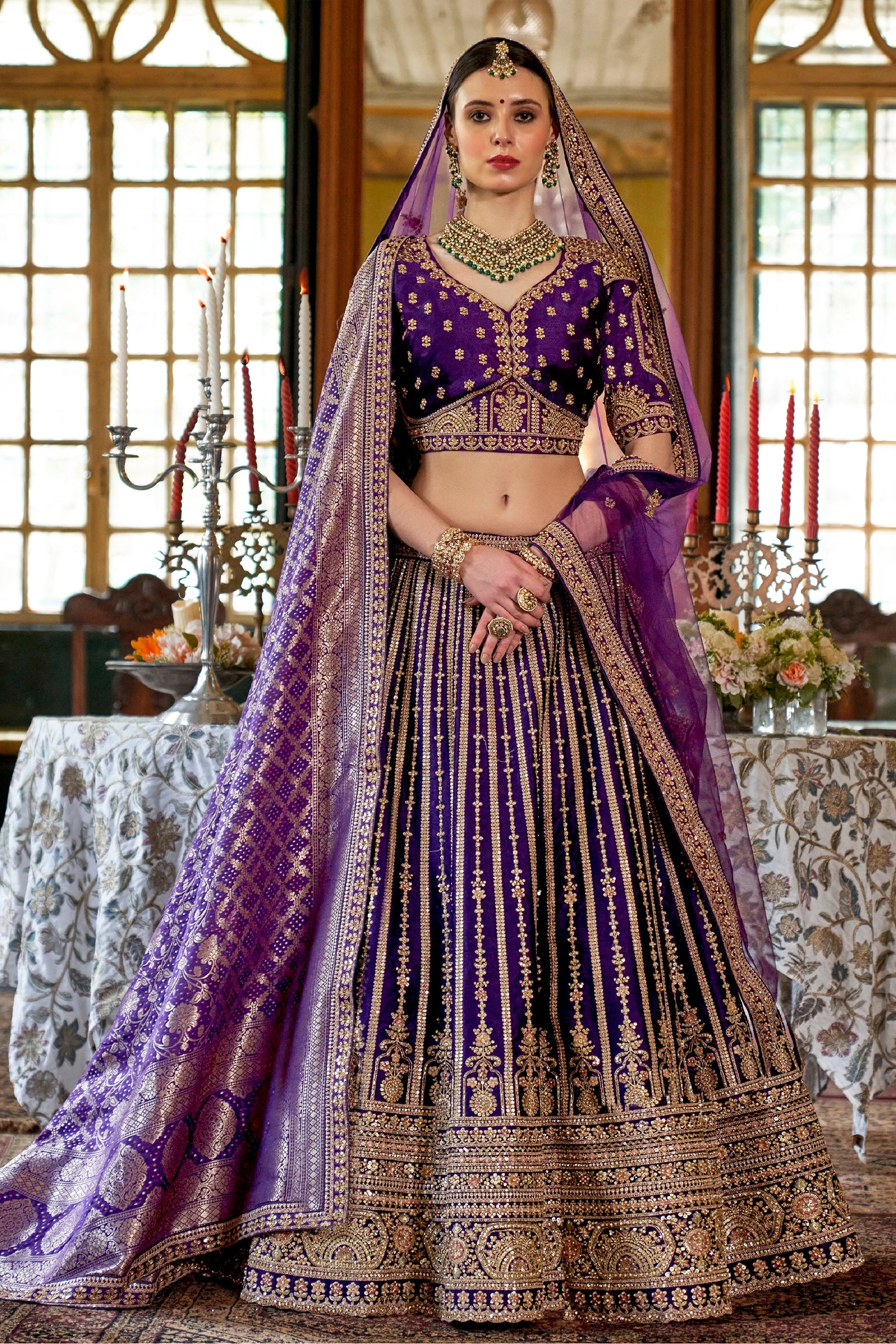 Purple Semi-Stitched Embroidered Silk Lehenga-SAR10315_1_SareeButa.com
