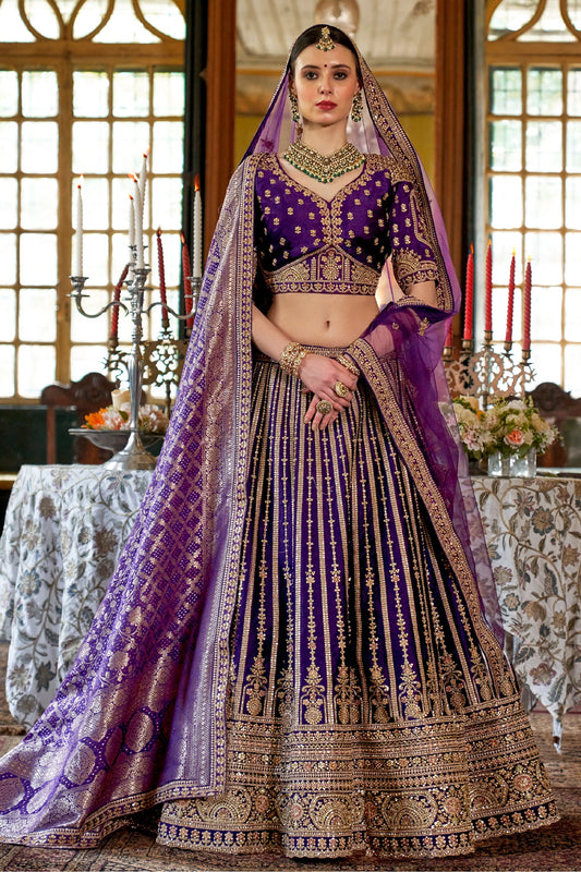 Purple Semi-Stitched Embroidered Silk Lehenga-SAR10315_1_SareeButa.com