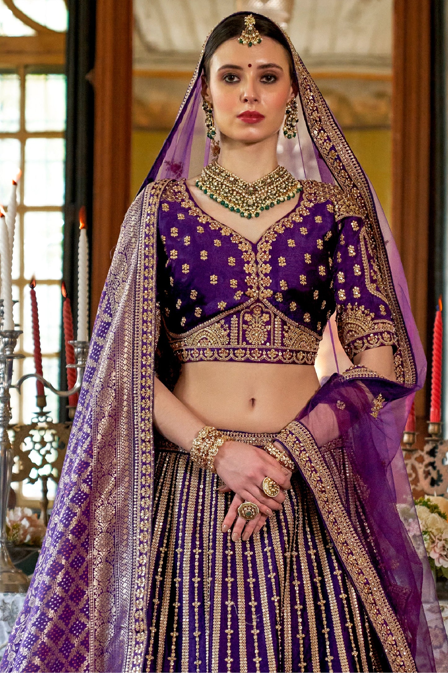 Purple Semi-Stitched Embroidered Silk Lehenga-SAR10315_3_SareeButa.com