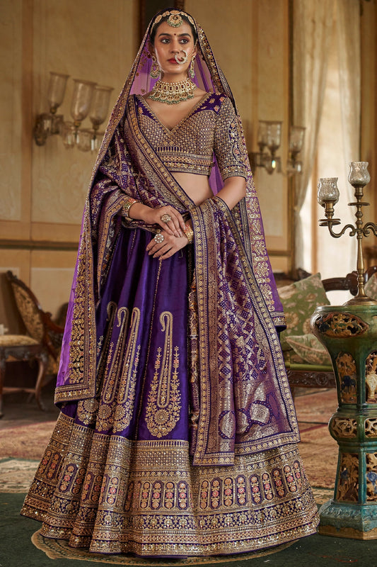 Purple Semi-Stitched Embroidered Silk Lehenga-SAR10330_1_SareeButa.com