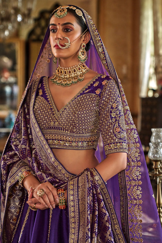 Purple Semi-Stitched Embroidered Silk Lehenga-SAR10330_2_SareeButa.com