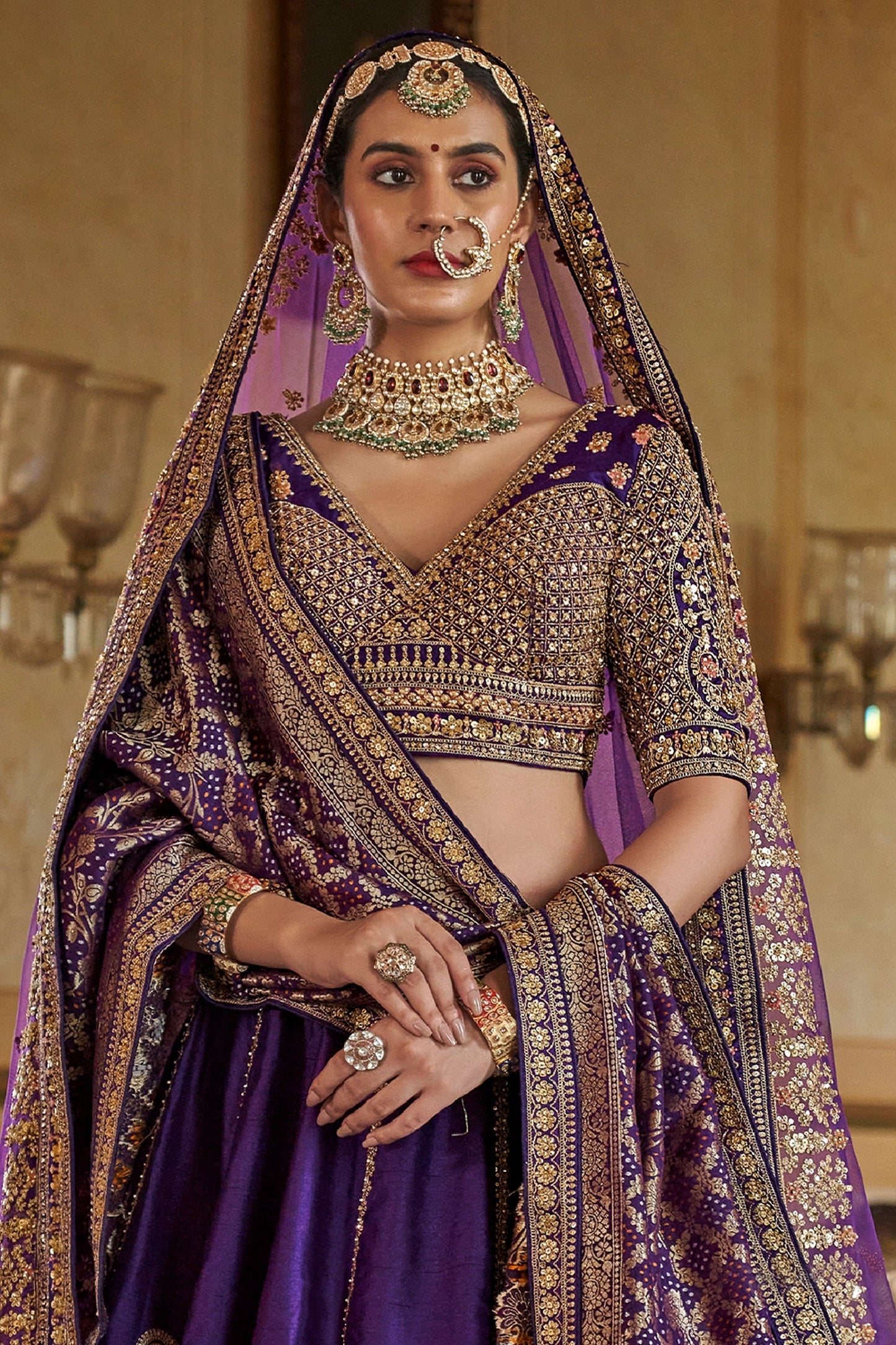 Purple Semi-Stitched Embroidered Silk Lehenga-SAR10330_3_SareeButa.com