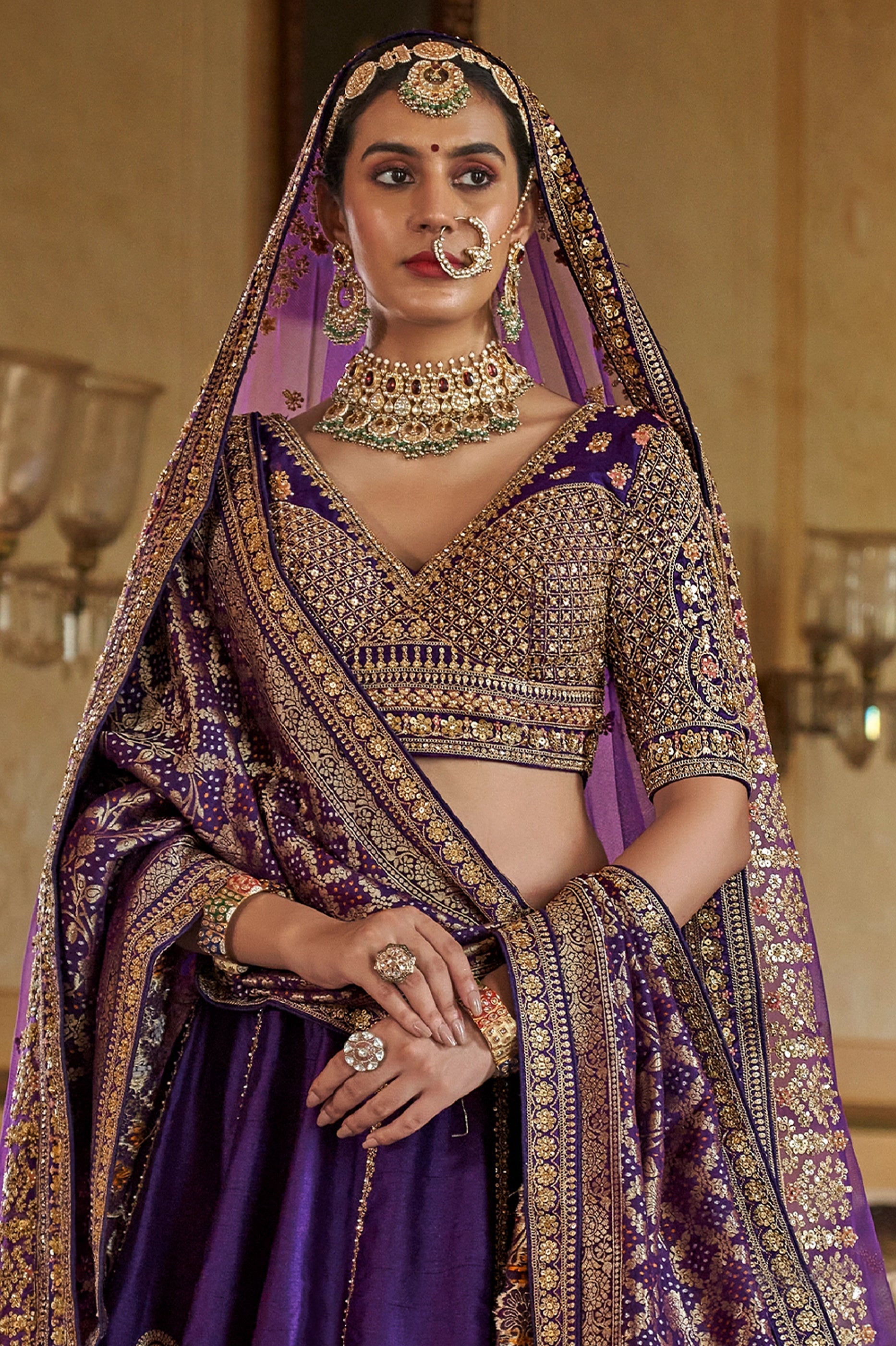 Purple Semi-Stitched Embroidered Silk Lehenga-SAR10330_3_SareeButa.com