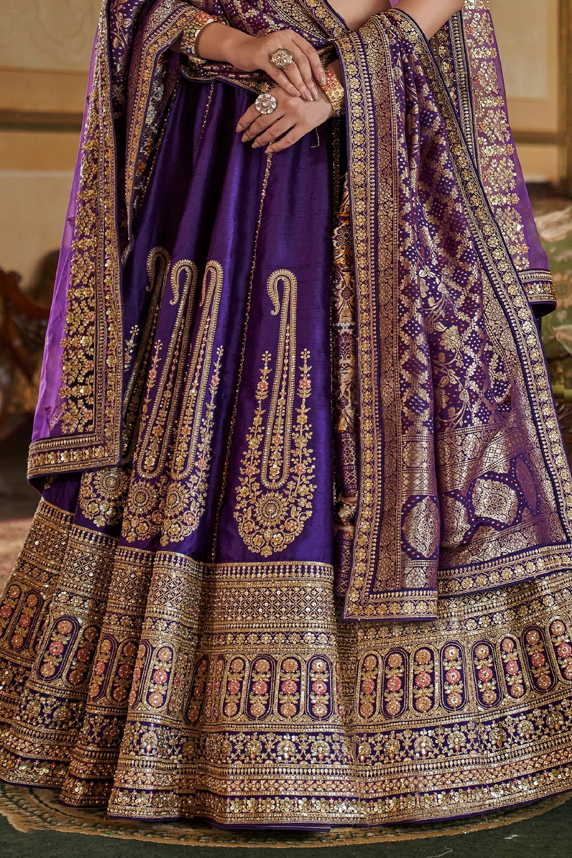 Purple Semi-Stitched Embroidered Silk Lehenga-SAR10330_4_SareeButa.com