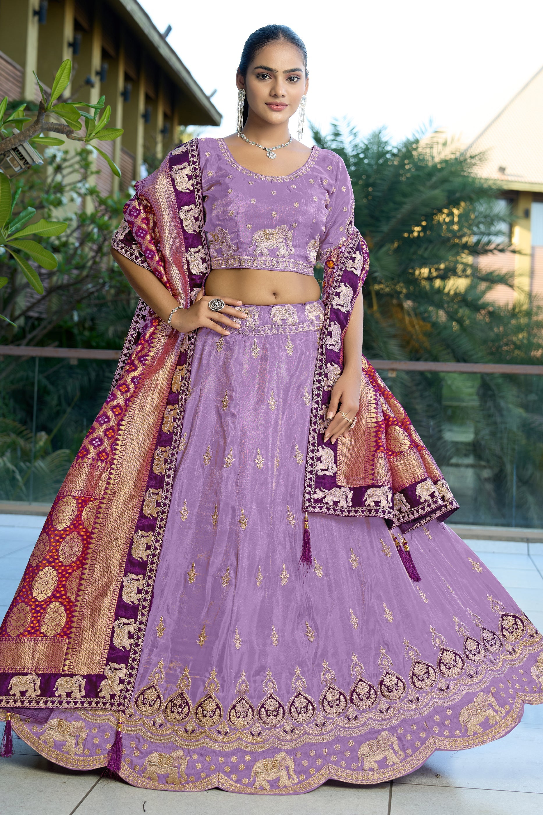 Purple Semi-Stitched Embroidered Tissue Jacquard Lehenga-SAR10725_1_SareeButa.com