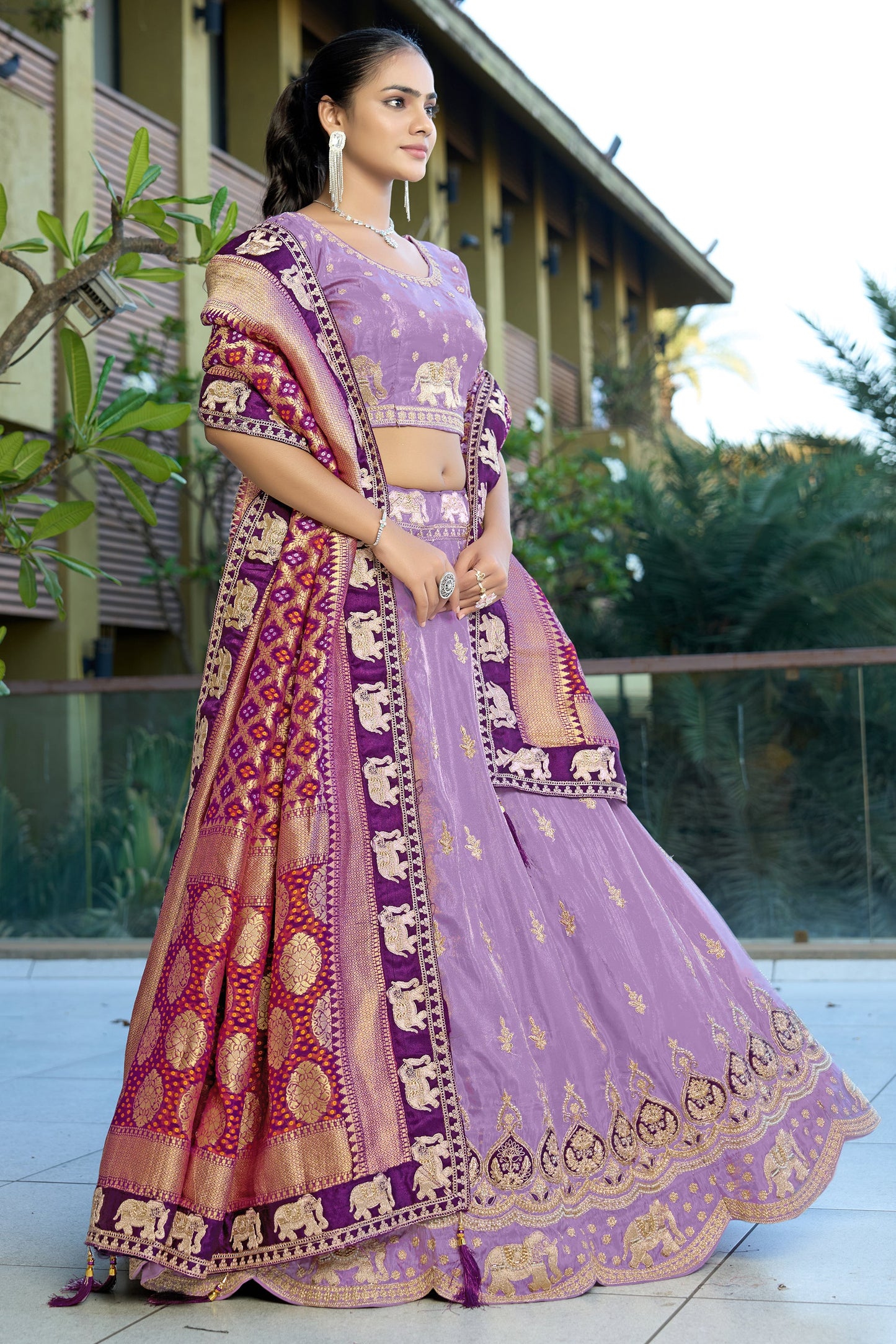 Purple Semi-Stitched Embroidered Tissue Jacquard Lehenga-SAR10725_3_SareeButa.com