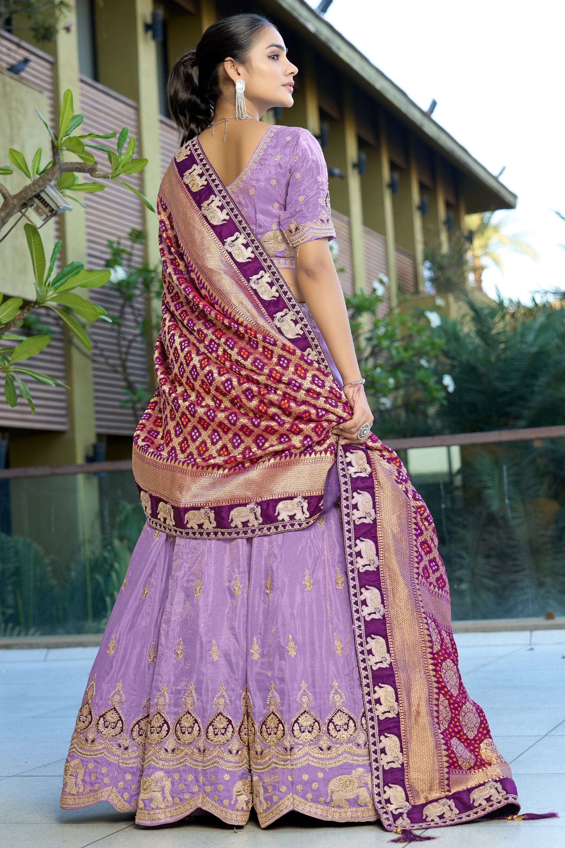 Purple Semi-Stitched Embroidered Tissue Jacquard Lehenga-SAR10725_4_SareeButa.com