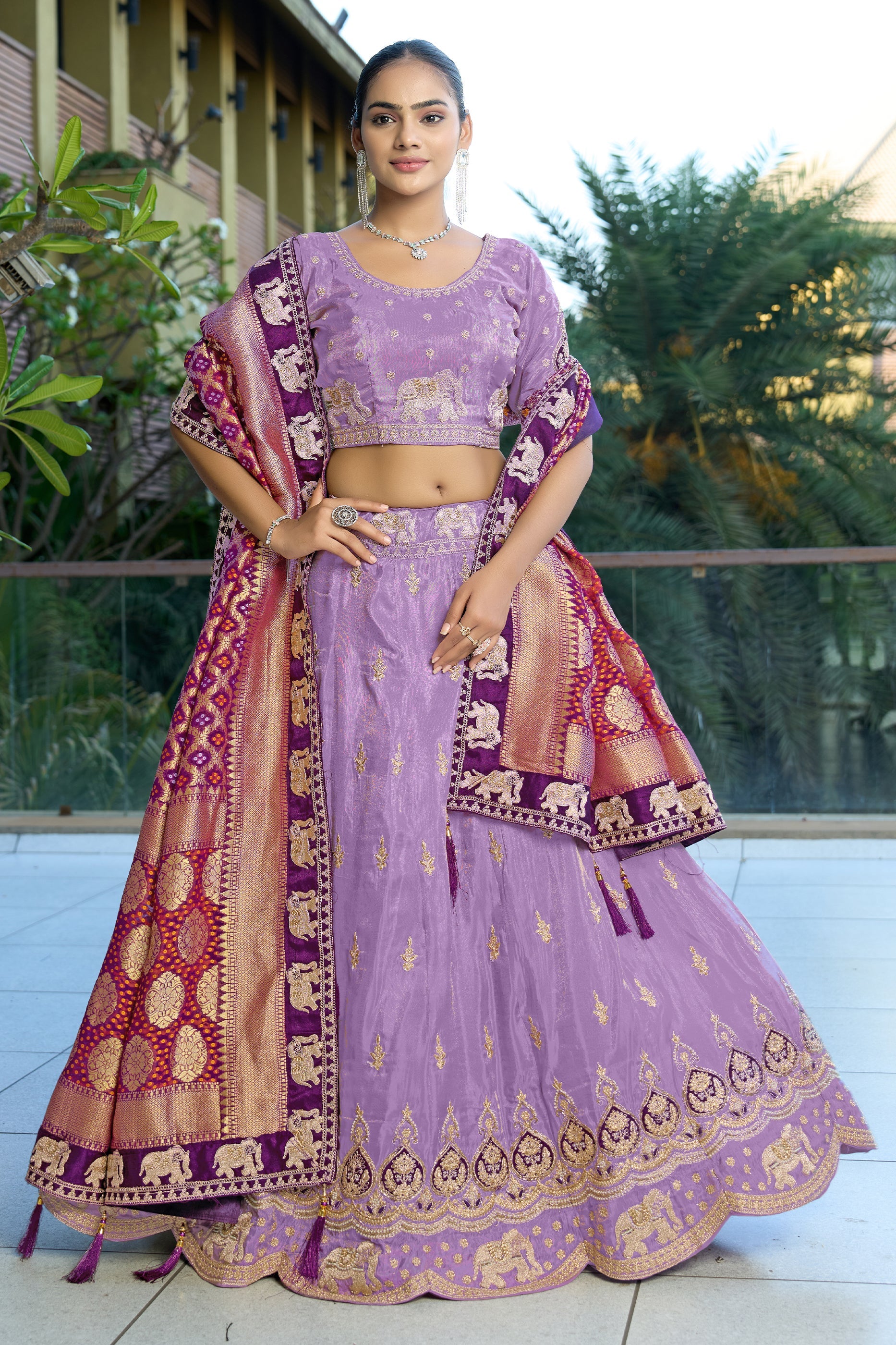 Purple Semi-Stitched Embroidered Tissue Jacquard Lehenga-SAR10725_5_SareeButa.com