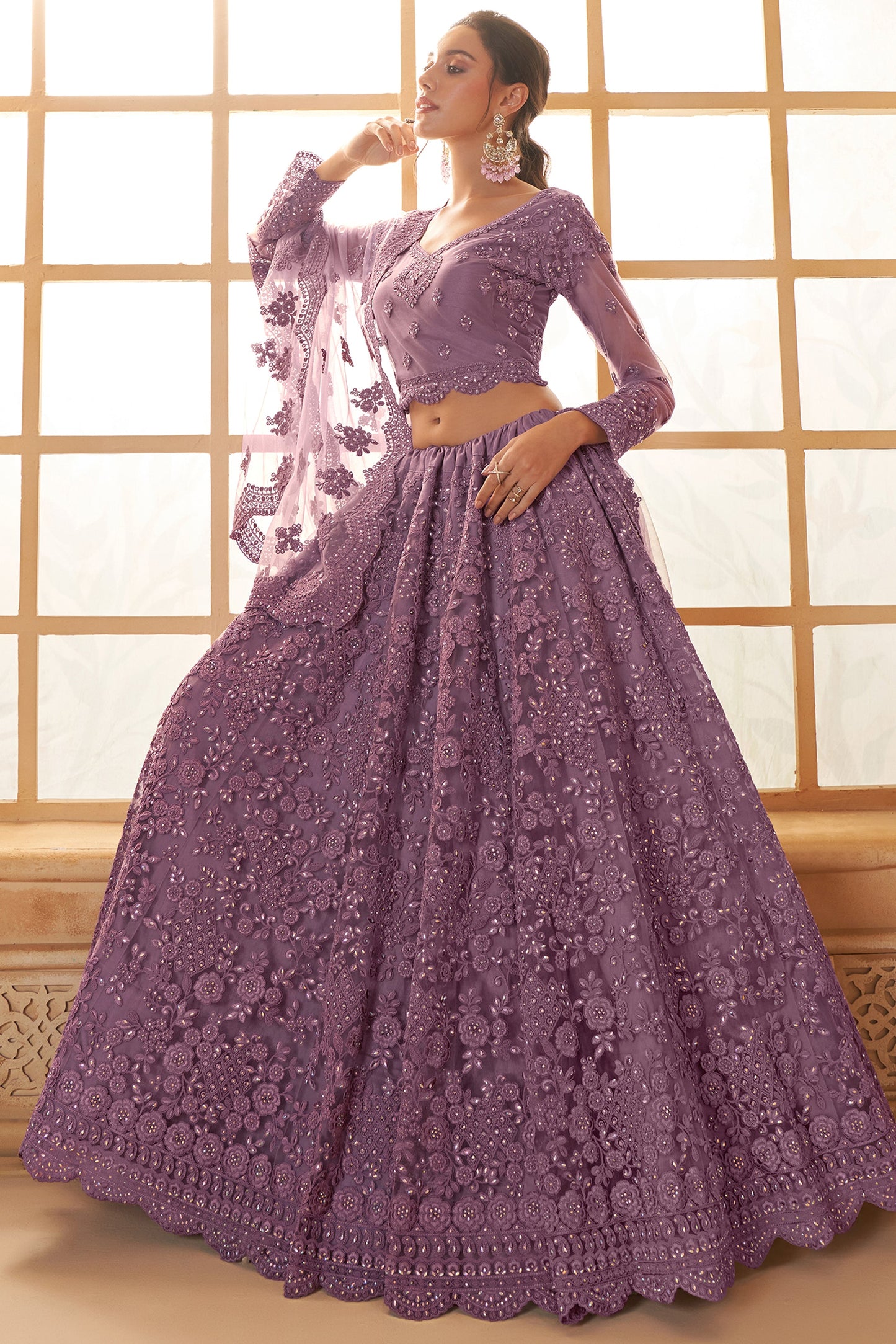 Purple Semi Stitched Embroidered Net Lehenga-LC41_4_SareeButa.com