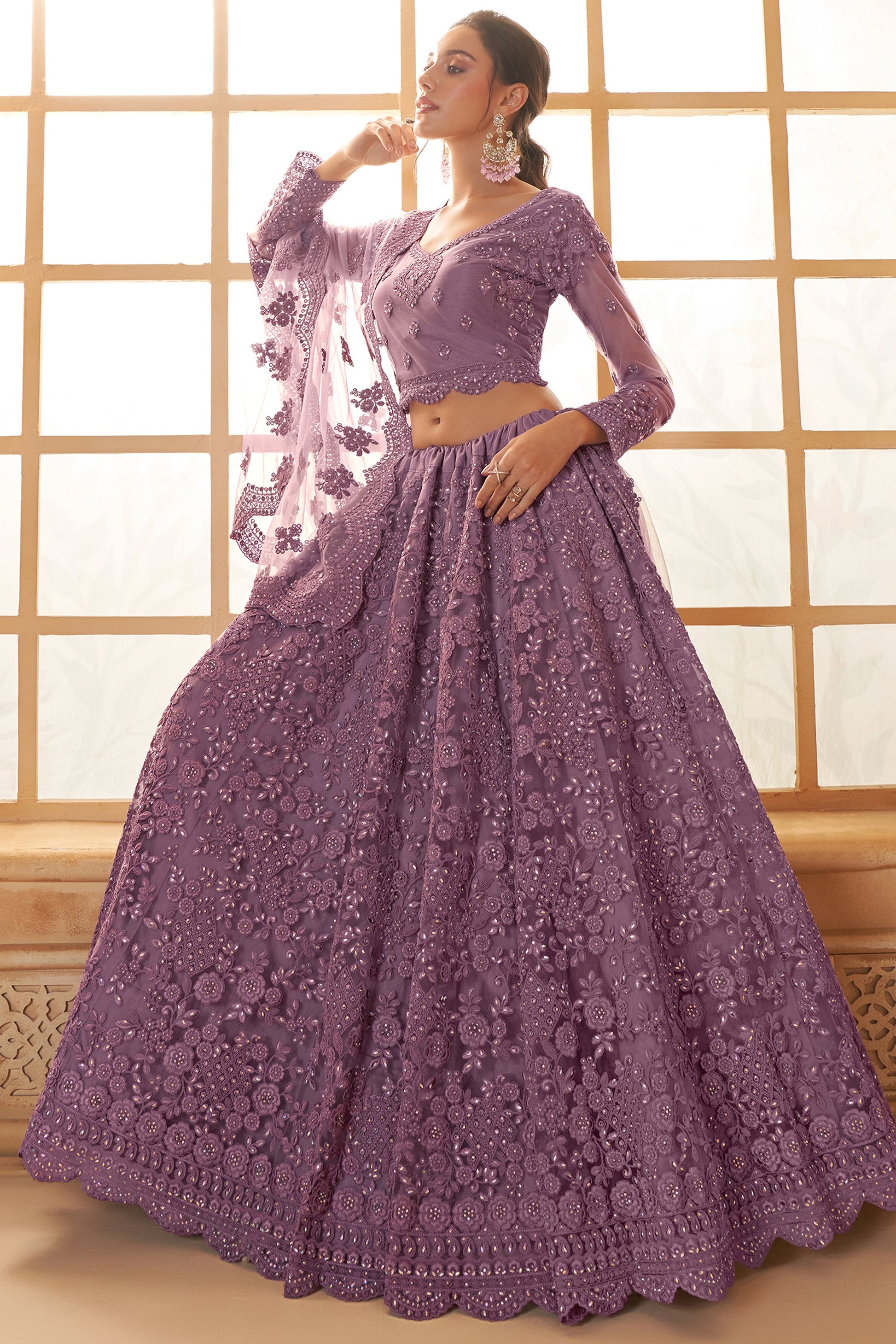 Purple Semi Stitched Embroidered Net Lehenga-LC41_4_SareeButa.com
