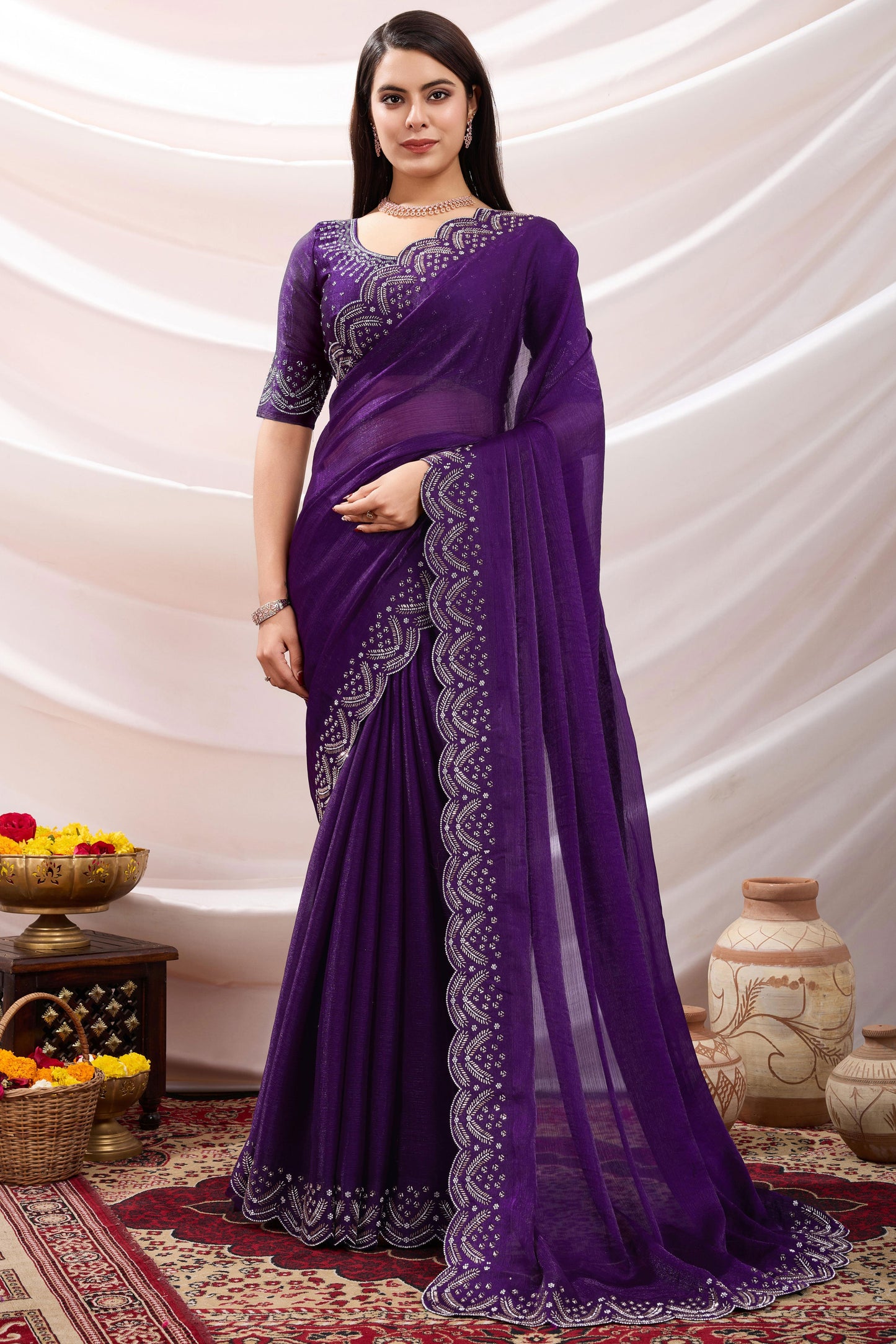 Purple Stone Work Chiffon Saree-ZB134202_1_SareeButa.com