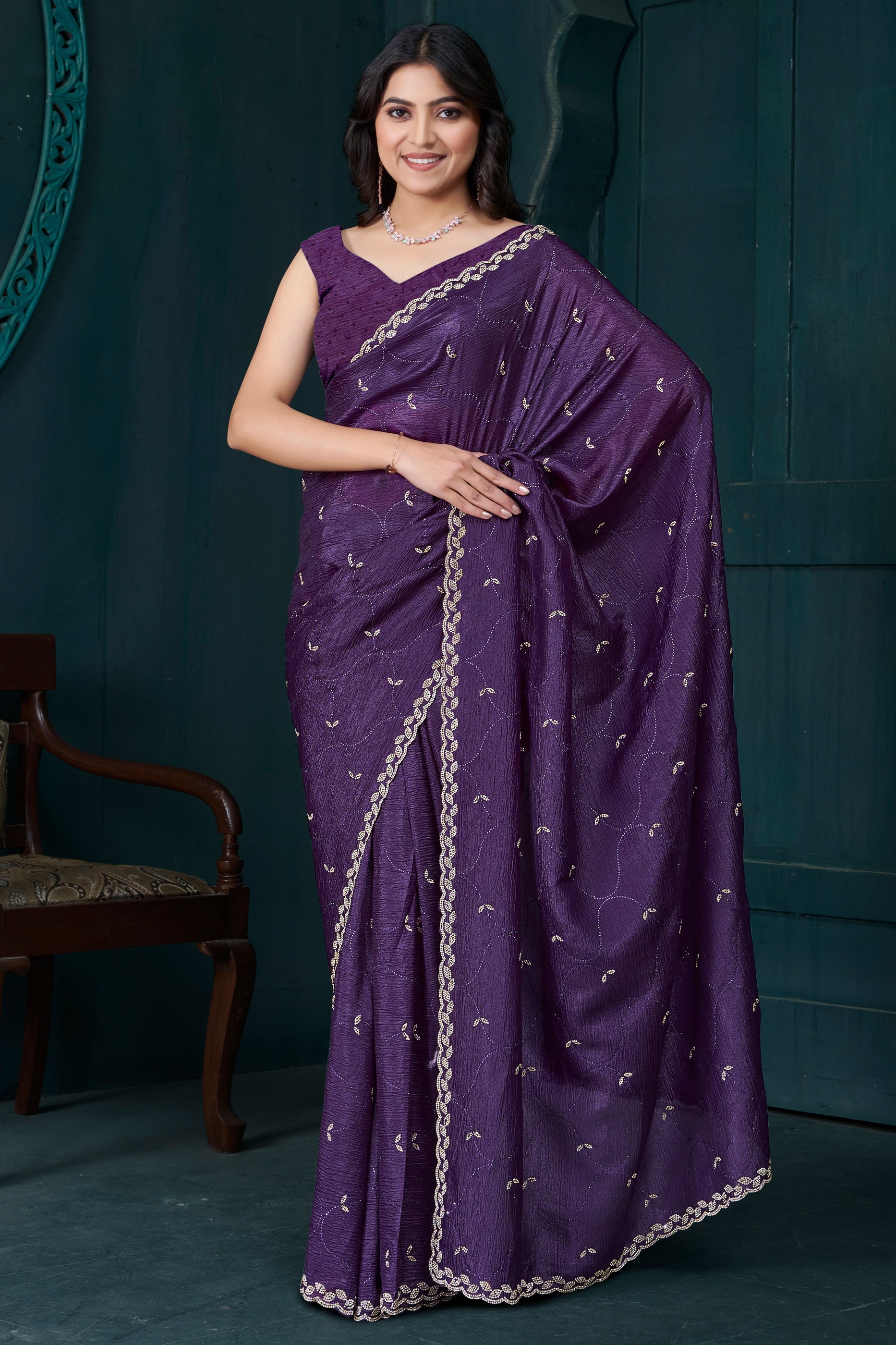 Purple Stone Work Crepe Saree-SAR10749_1_SareeButa.com