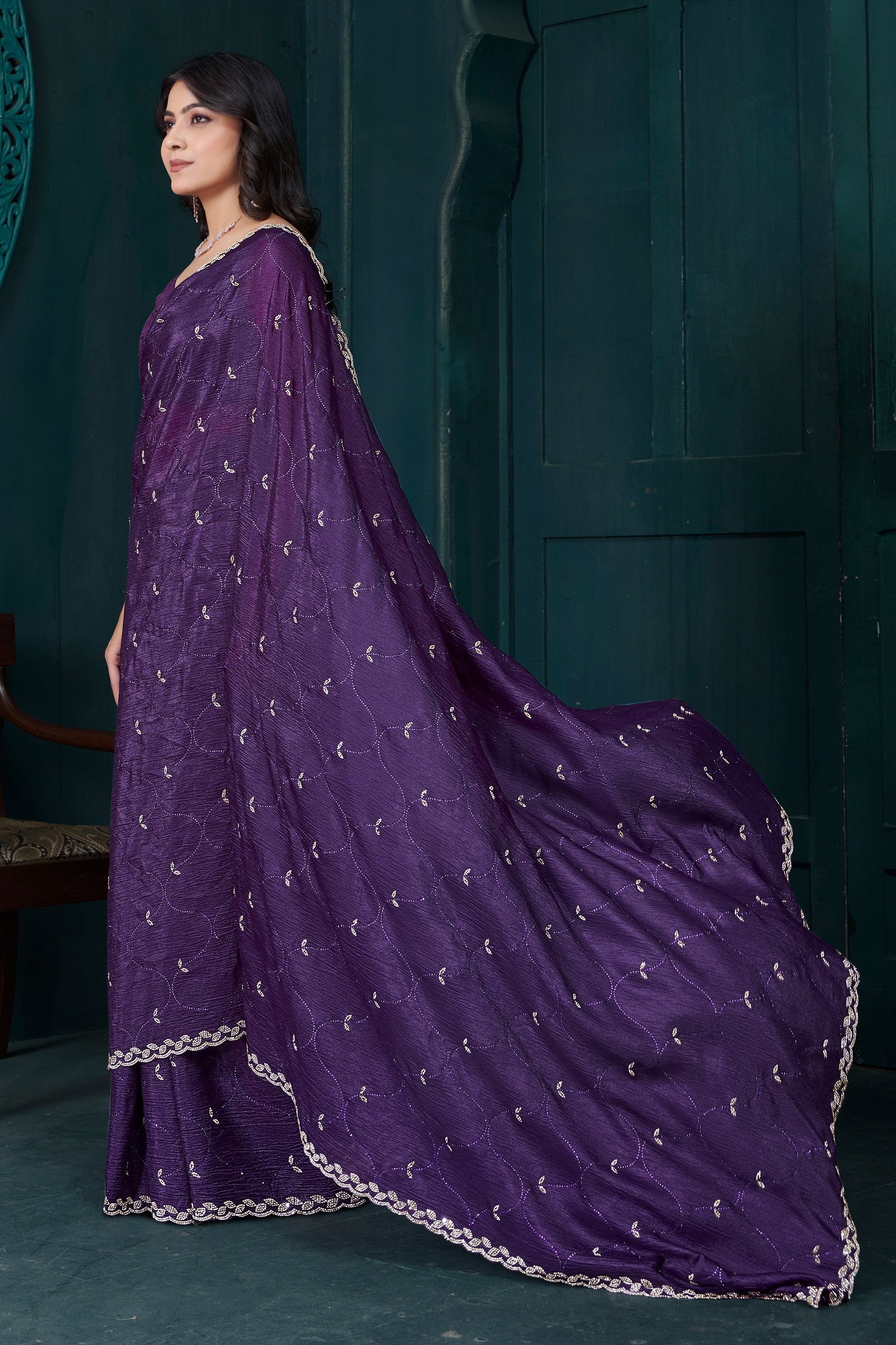 Purple Stone Work Crepe Saree-SAR10749_3_SareeButa.com