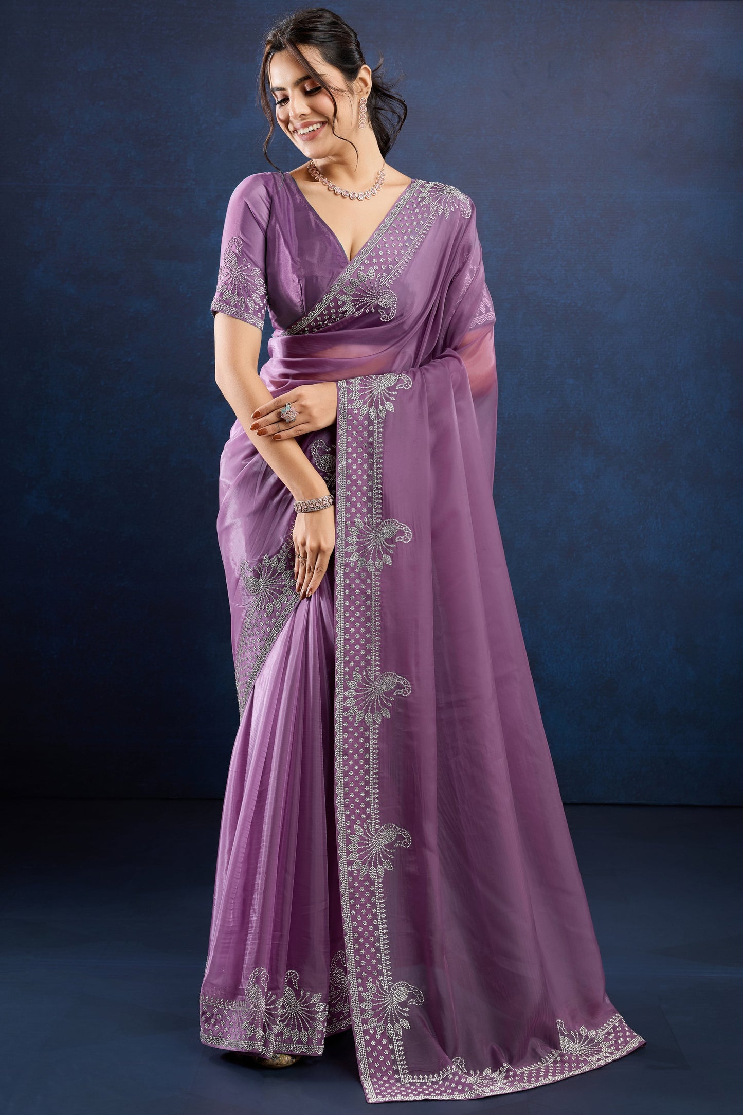 Purple Stone Work Crystal Silk Saree-ZB133892_1_SareeButa.com