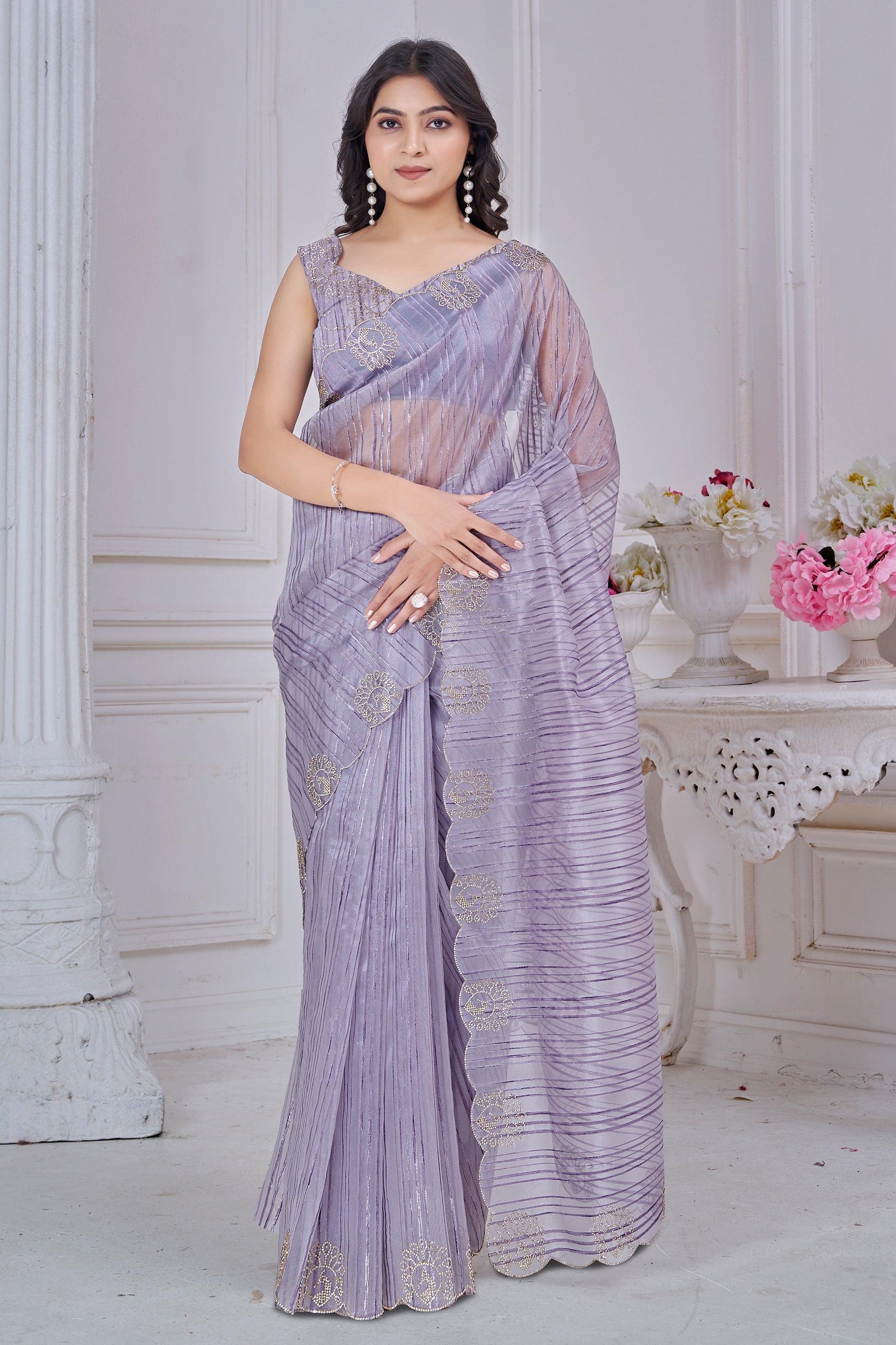 Purple Stone Work Jacquard Saree-SAR10741_1_SareeButa.com
