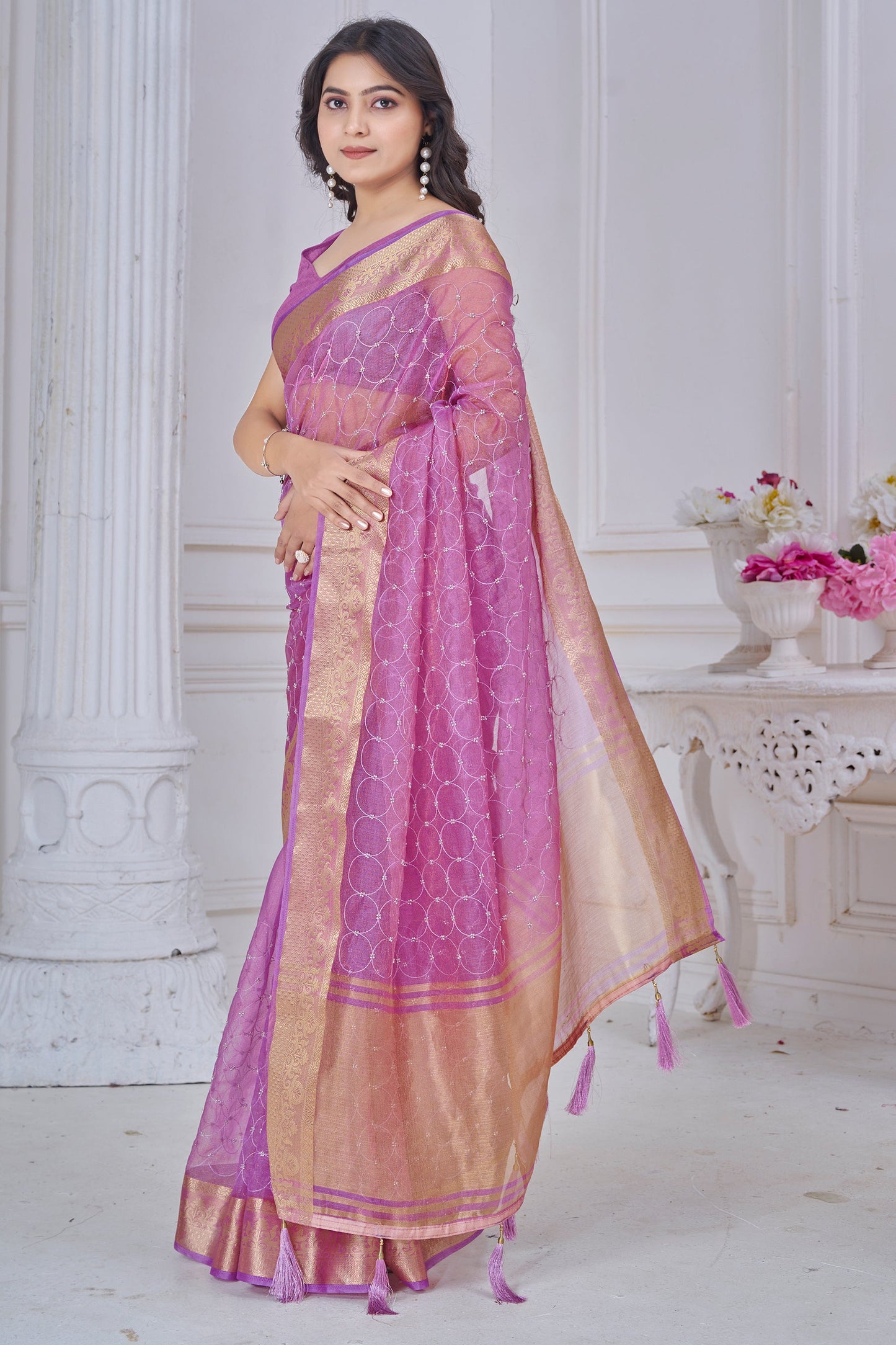 Purple Stone Work Jacquard Saree-SAR10744_3_SareeButa.com