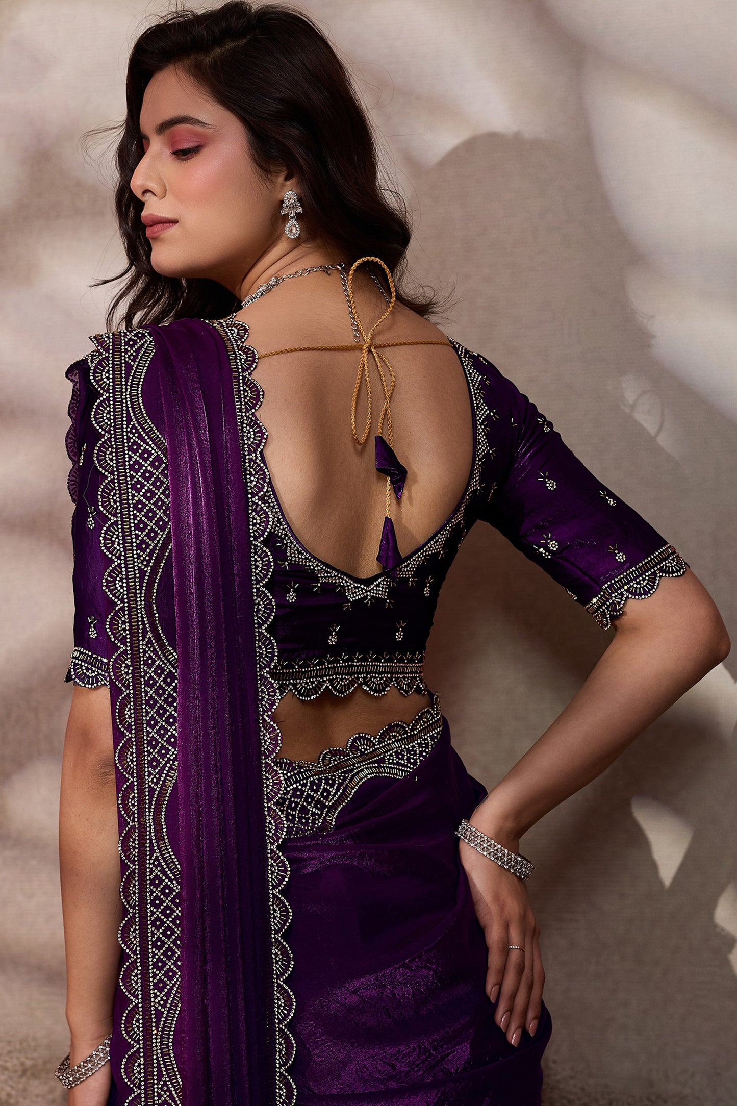 Purple Stone Work Metallic Satin Saree-SAR12538_3_SareeButa.com