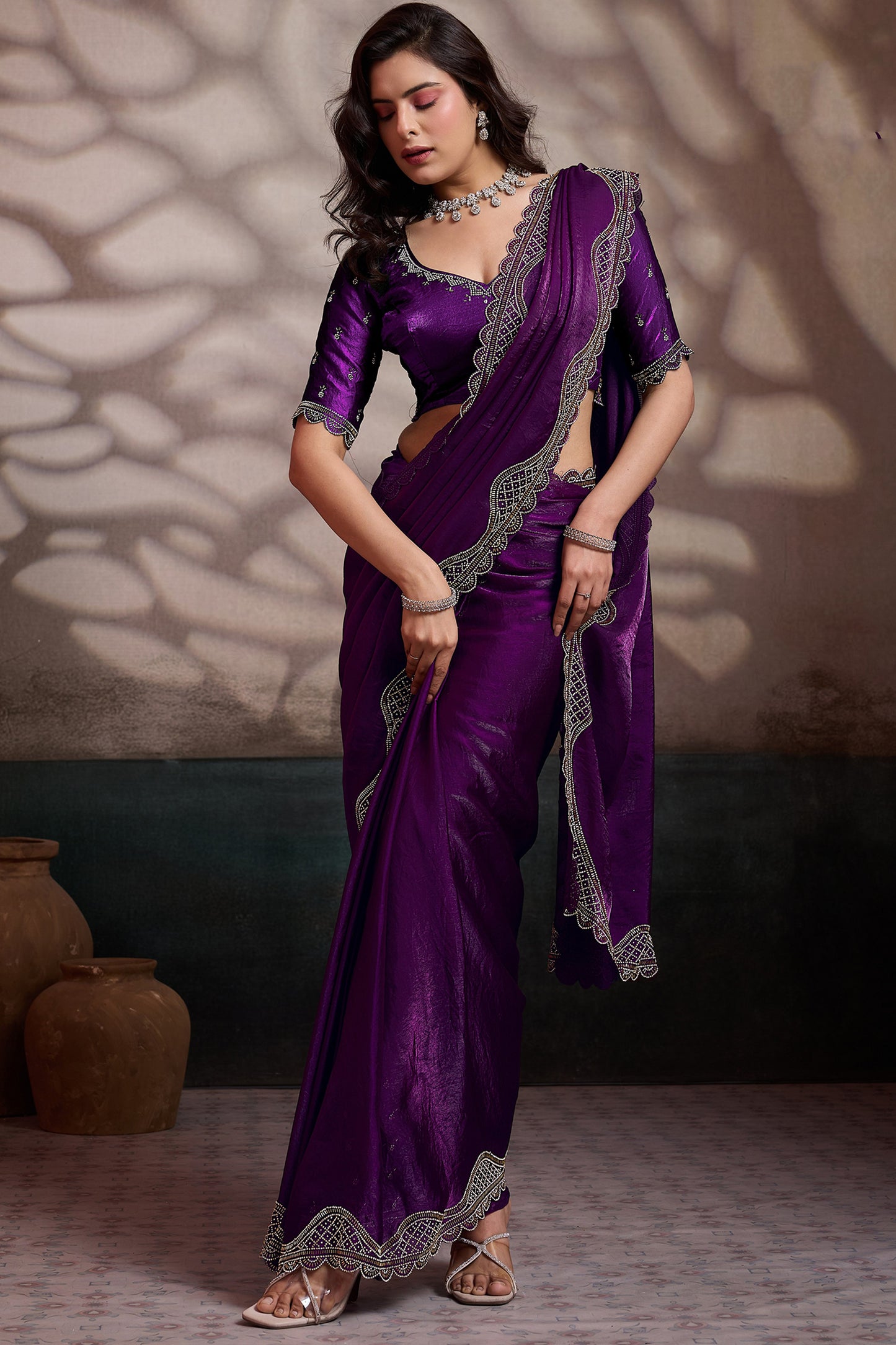 Purple Stone Work Metallic Satin Saree-SAR12538_4_SareeButa.com