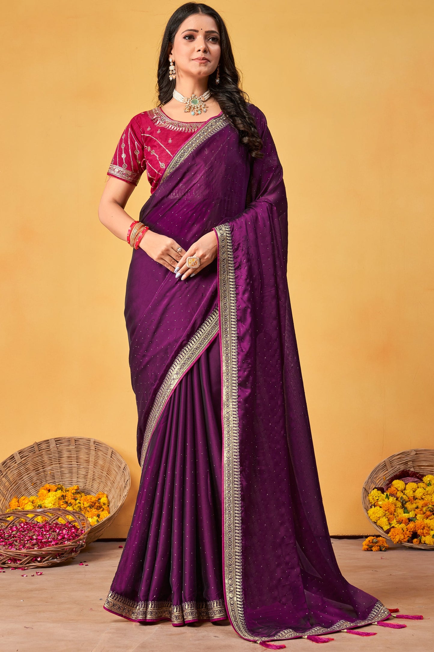 Purple Stone Work Silk Saree-ZB133999_1_SareeButa.com