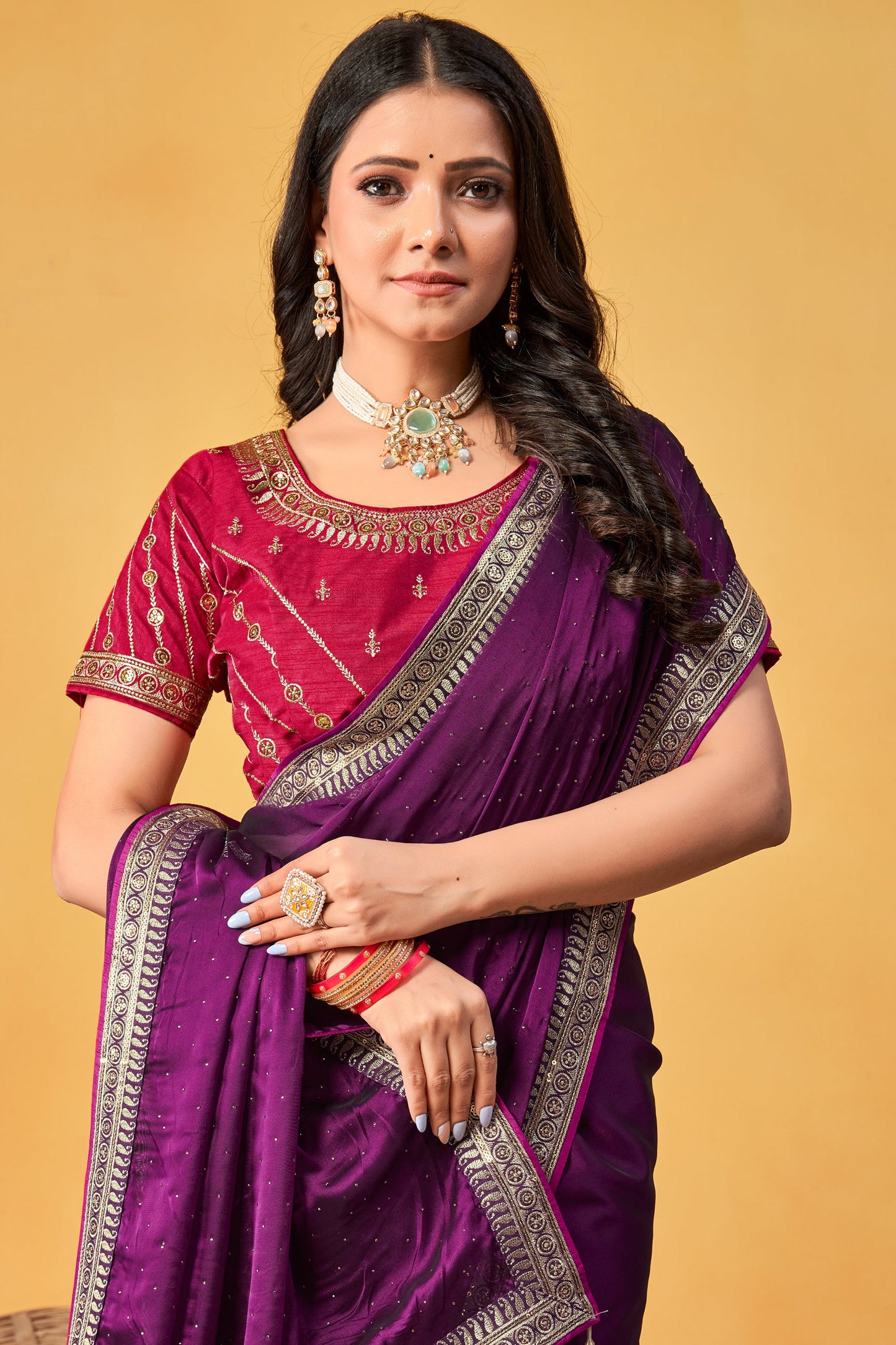 Purple Stone Work Silk Saree-ZB133999_2_SareeButa.com
