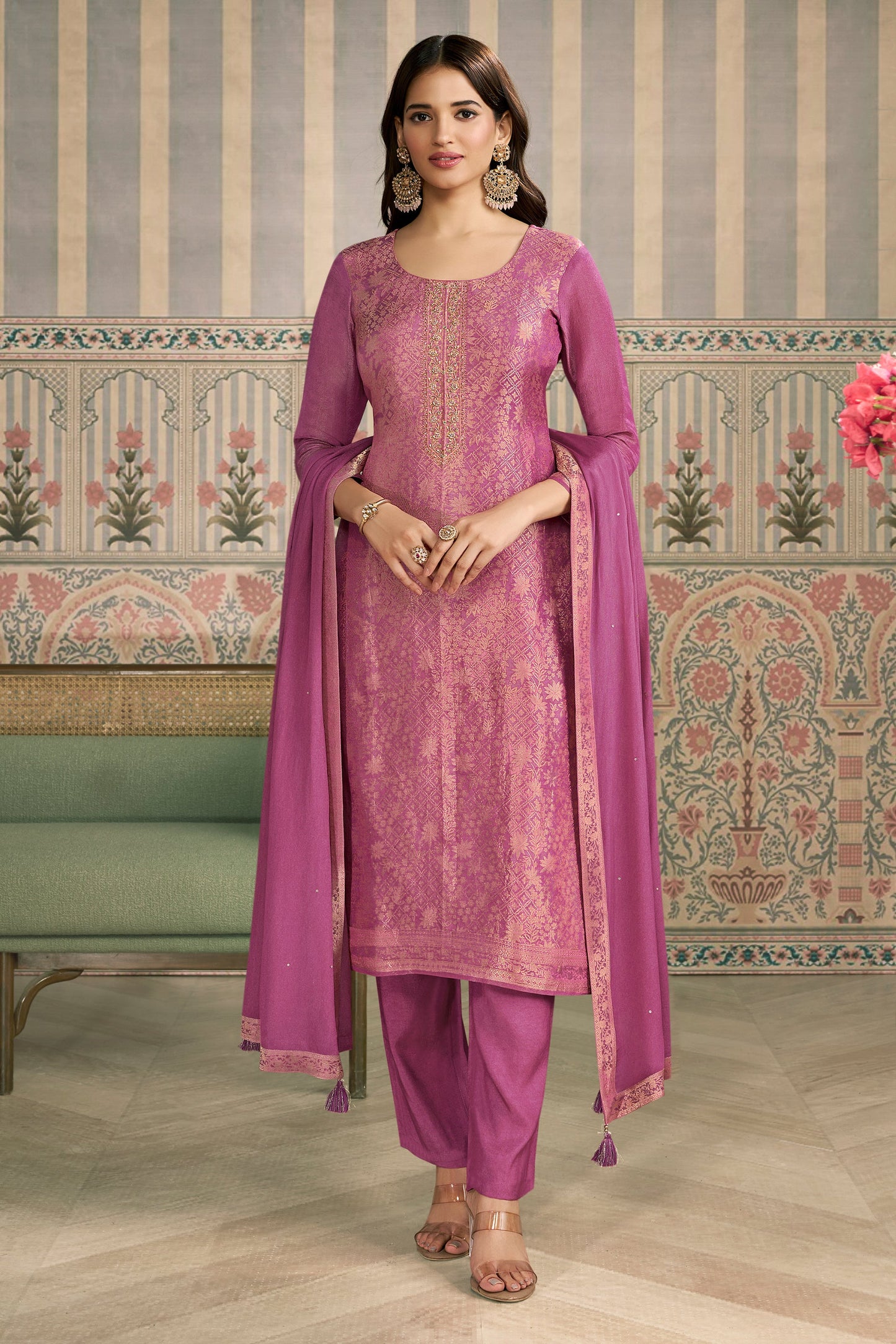 Purple Viscose Jacquard Suit-SAR11505_1_SareeButa.com