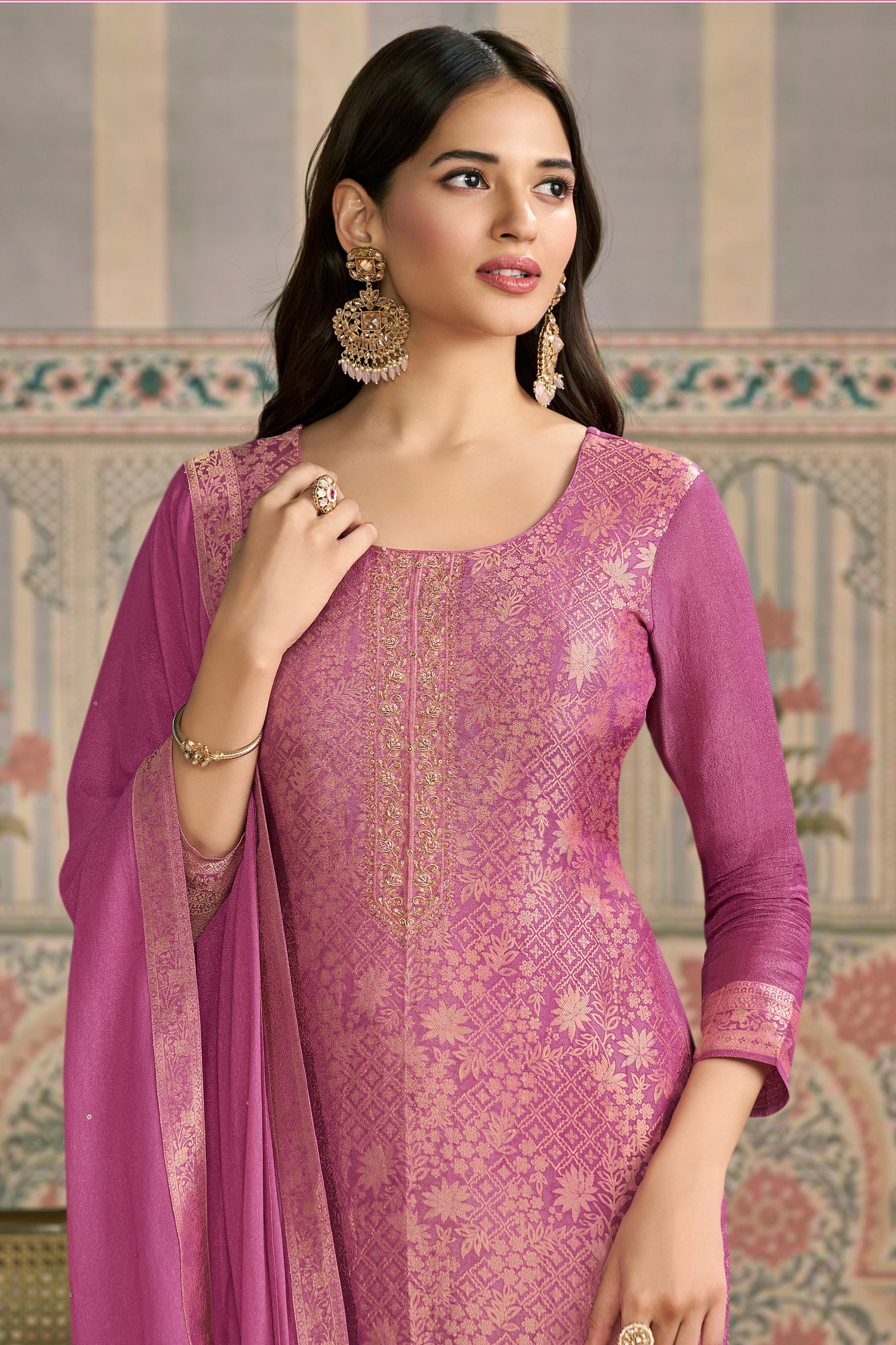 Purple Viscose Jacquard Suit-SAR11505_2_SareeButa.com