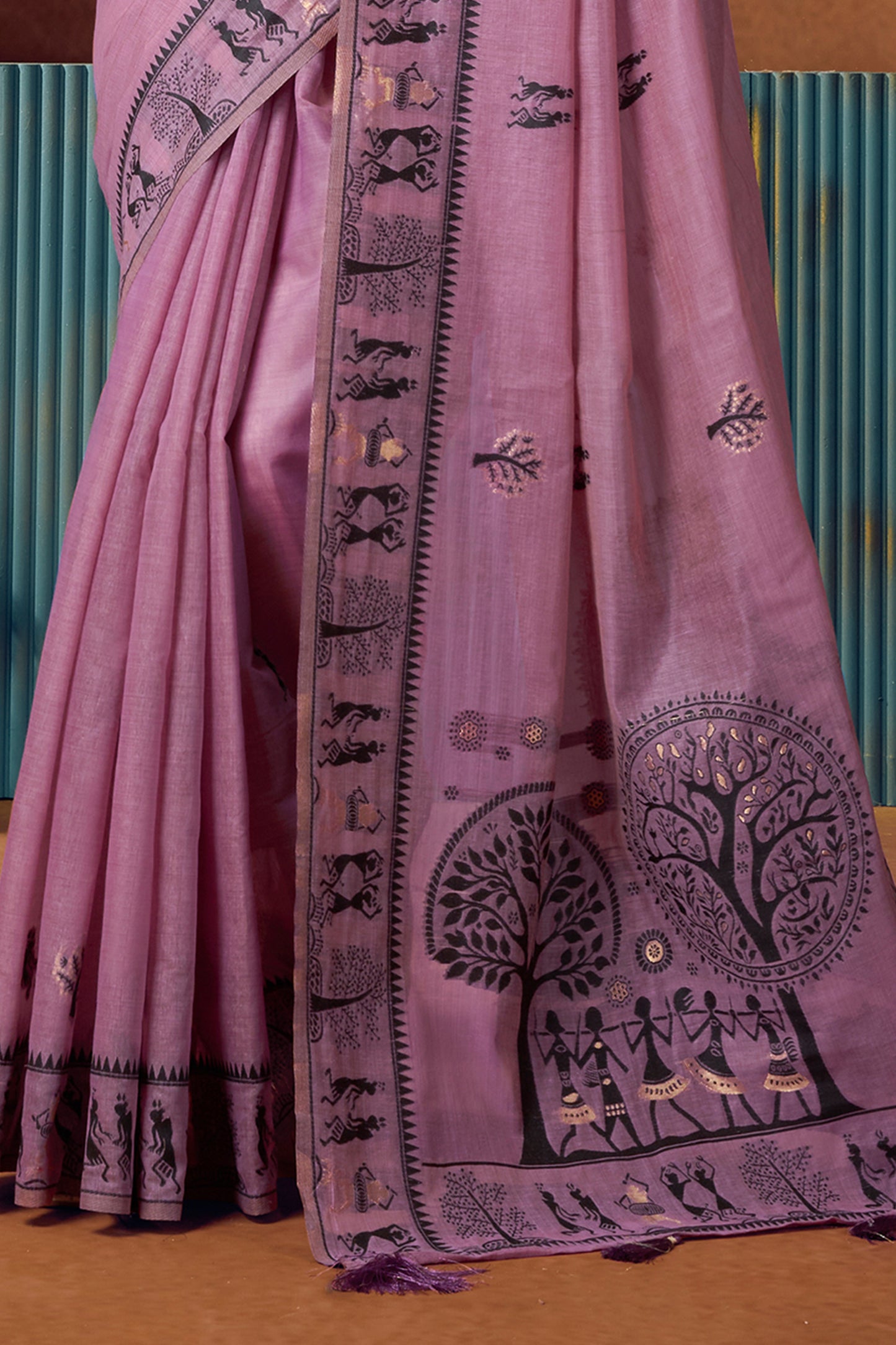 Purple Warli Print Modal Cotton Saree-SAR12689_5_SareeButa.com