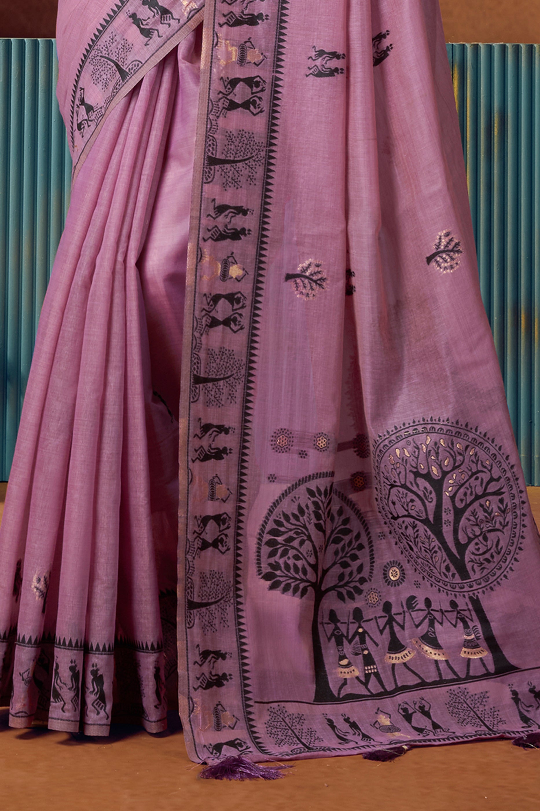 Purple Warli Print Modal Cotton Saree-SAR12689_5_SareeButa.com