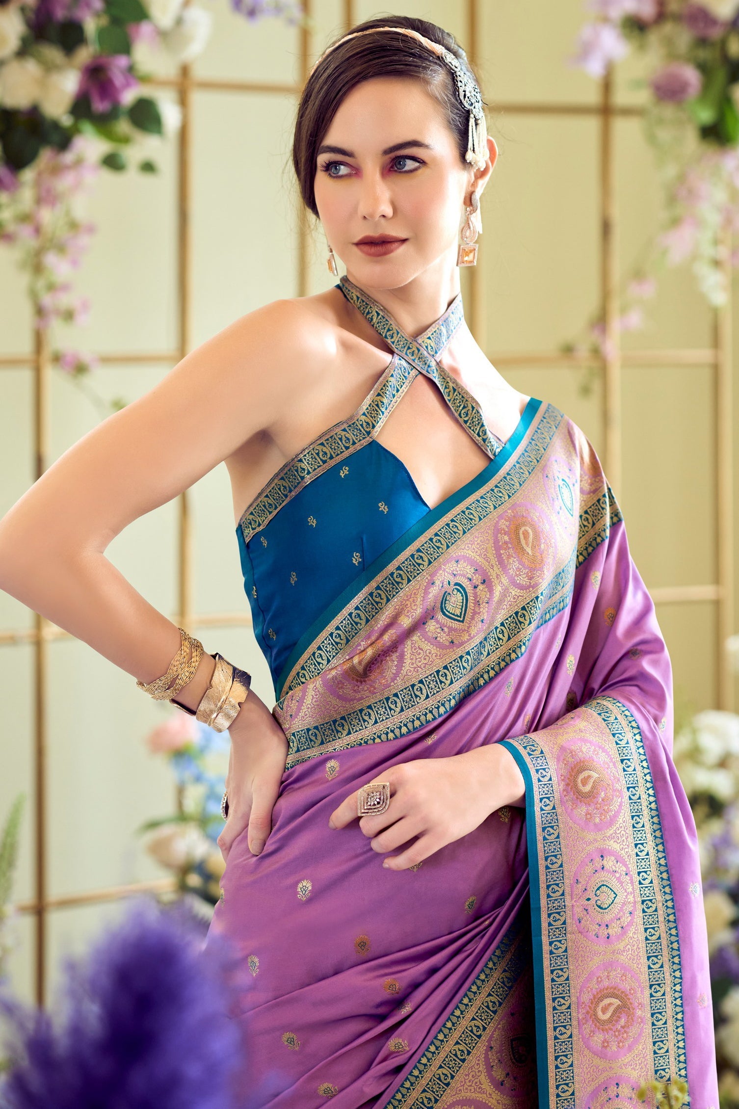 Purple Woven Banarasi Silk Saree-ZB134350_2_SareeButa.com