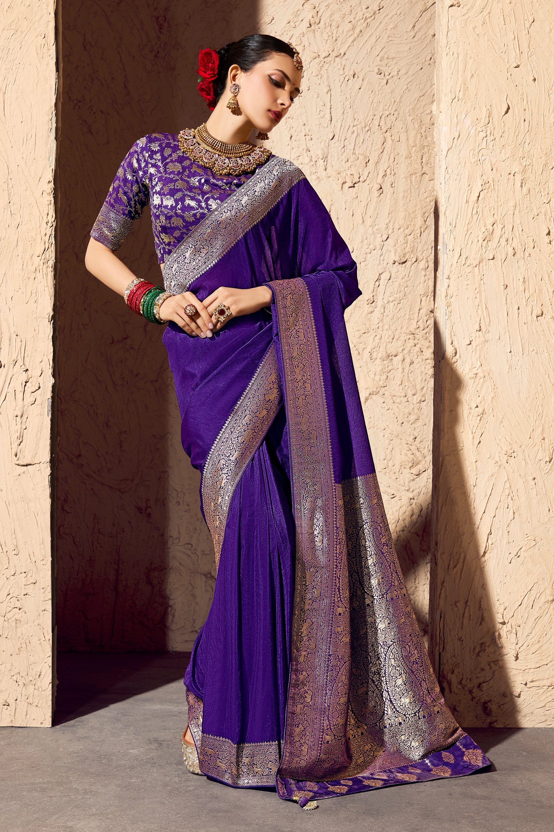 Purple Woven Crepe Georgette Saree-SAR11000_1_SareeButa.com