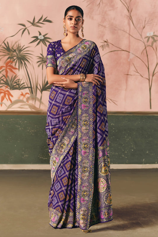 Purple Woven Georgette Bandhani Saree-SAR10975_1_SareeButa.com