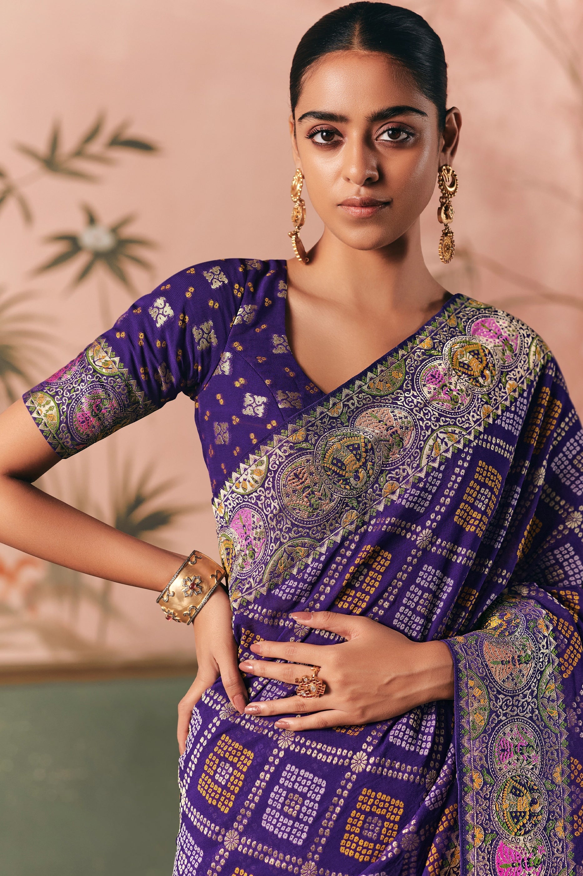 Purple Woven Georgette Bandhani Saree-SAR10975_2_SareeButa.com