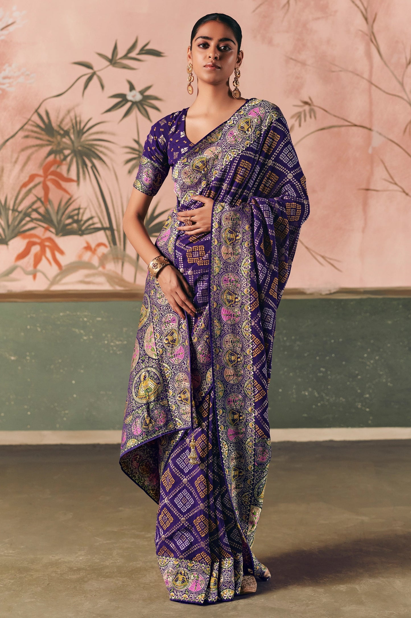 Purple Woven Georgette Bandhani Saree-SAR10975_3_SareeButa.com