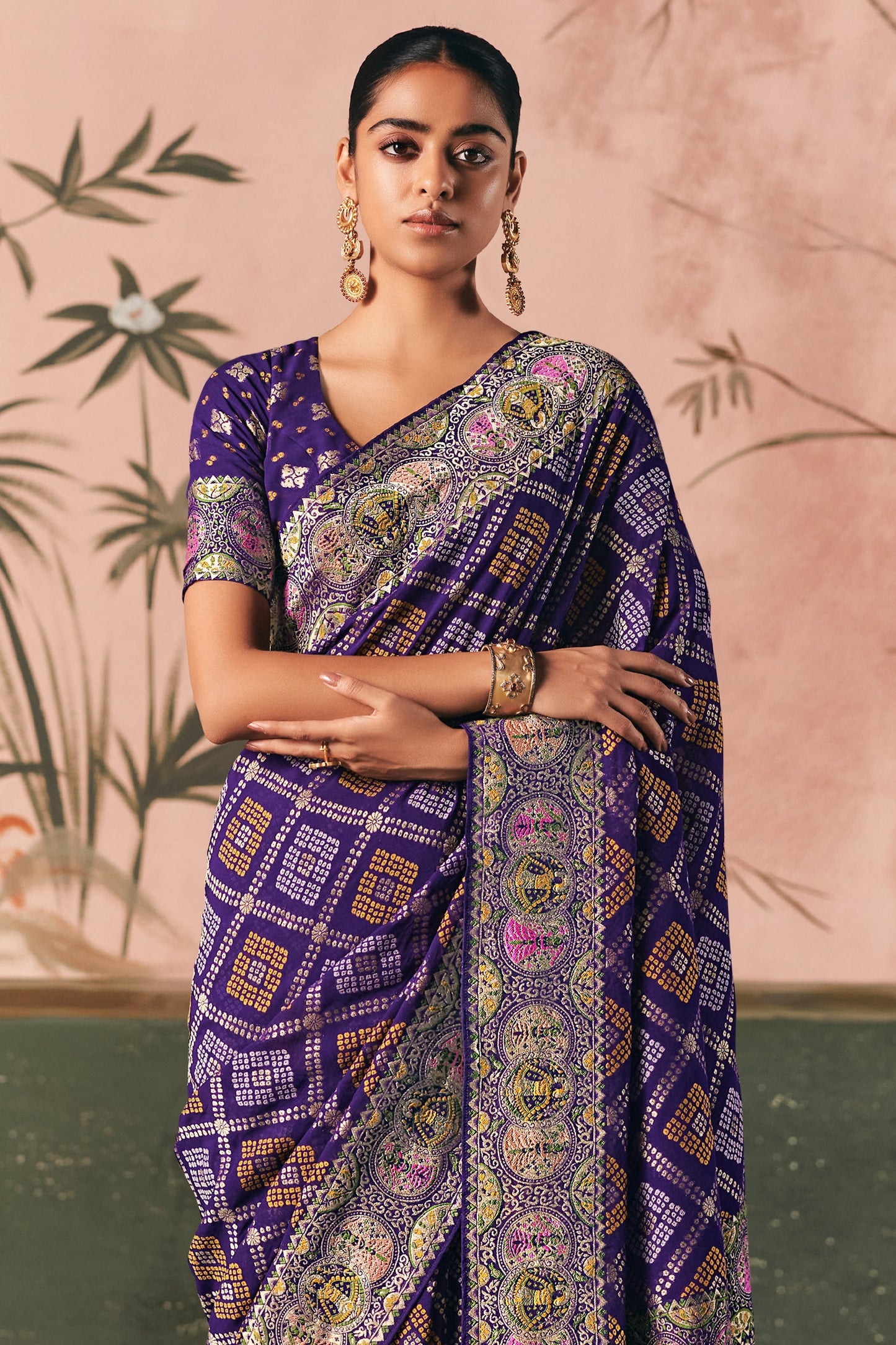 Purple Woven Georgette Bandhani Saree-SAR10975_4_SareeButa.com