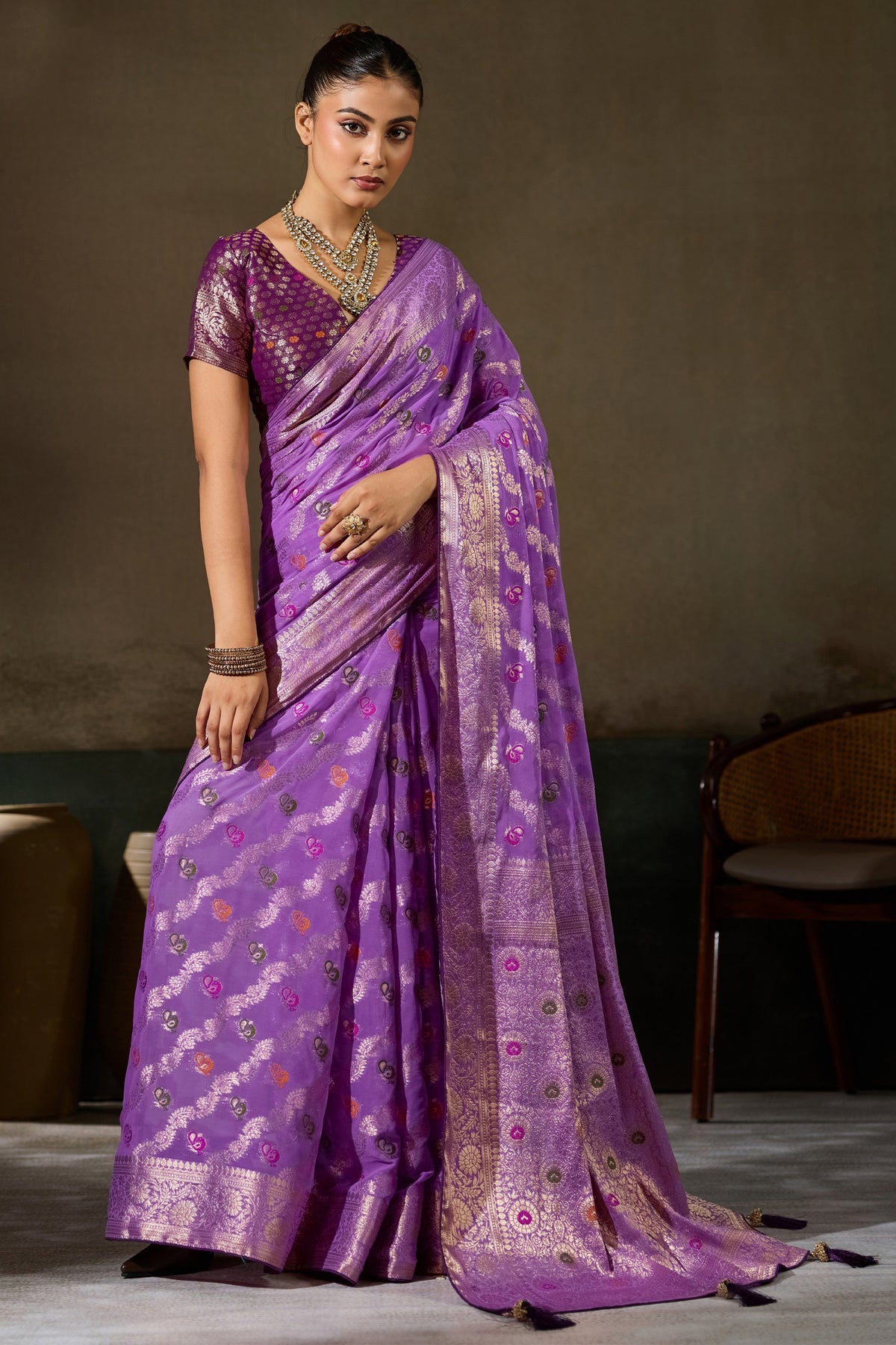 Purple Woven Meenakari Khadi Georgette Saree-SAR13312_1_SareeButa.com