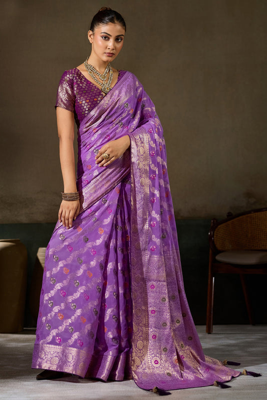 Purple Woven Meenakari Khadi Georgette Saree-SAR13312_1_SareeButa.com