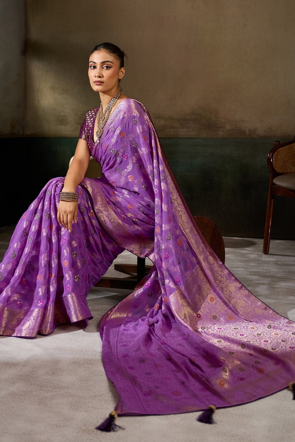 Purple Woven Meenakari Khadi Georgette Saree-SAR13312_4_SareeButa.com