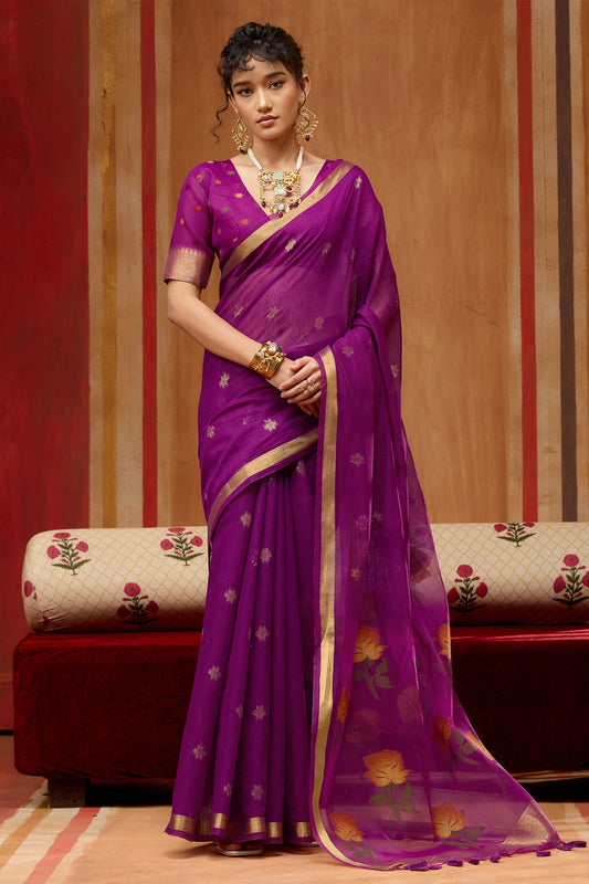 Purple Woven Munga Cotton Saree-SAR11936_1_SareeButa.com