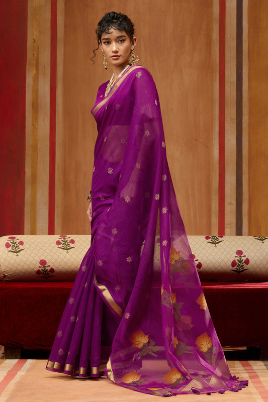 Purple Woven Munga Cotton Saree-SAR11936_2_SareeButa.com