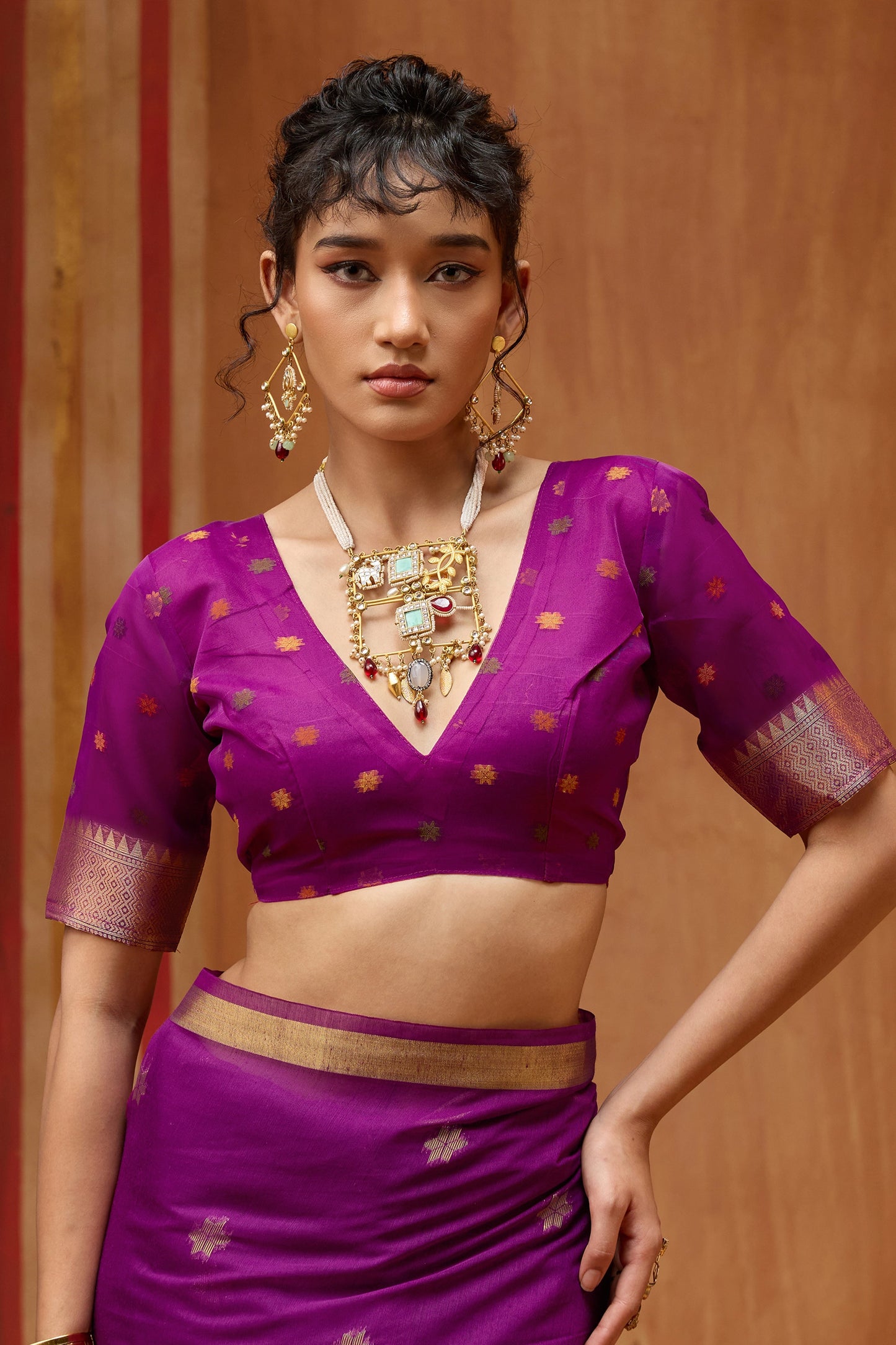 Purple Woven Munga Cotton Saree-SAR11936_3_SareeButa.com