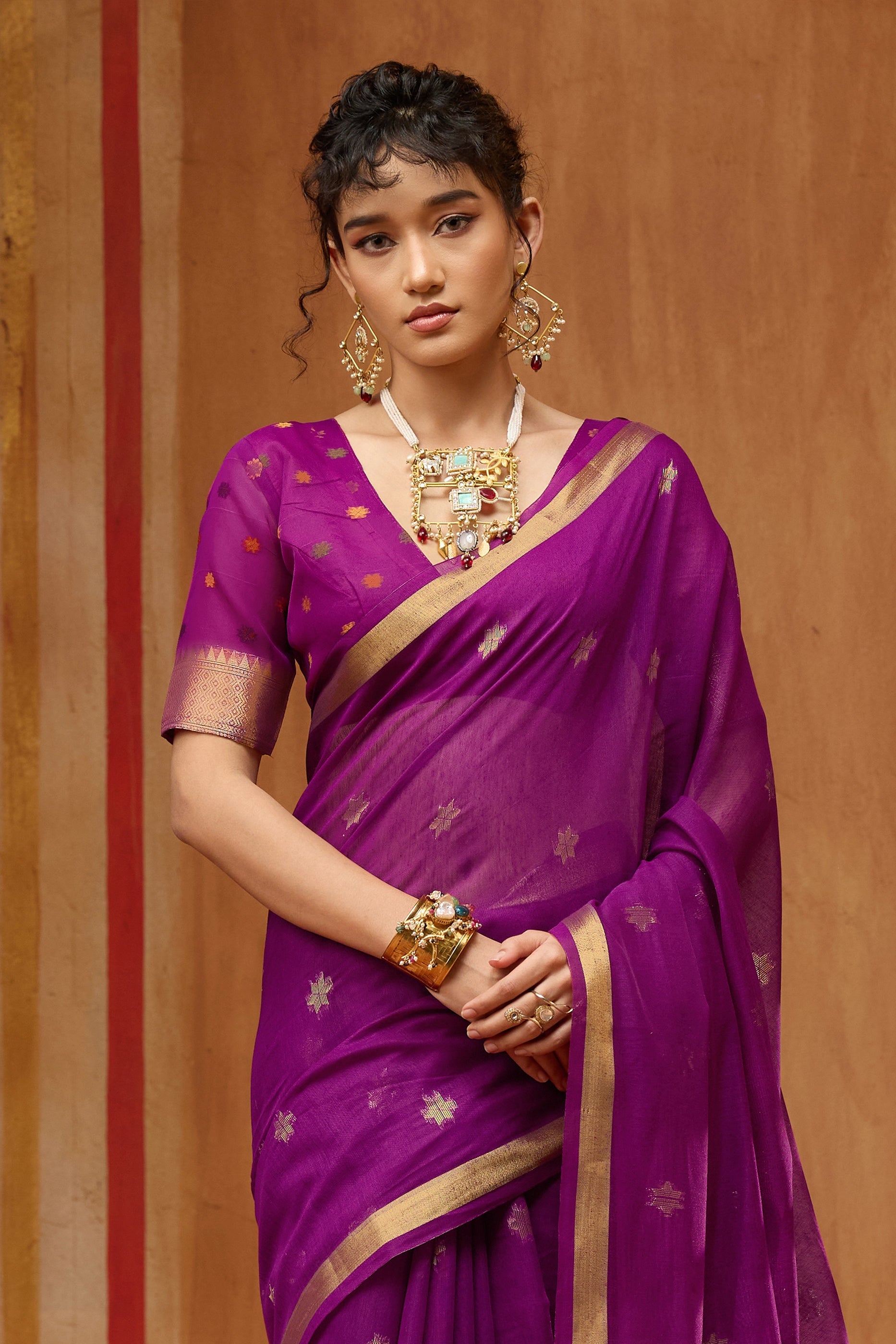 Purple Woven Munga Cotton Saree-SAR11936_4_SareeButa.com