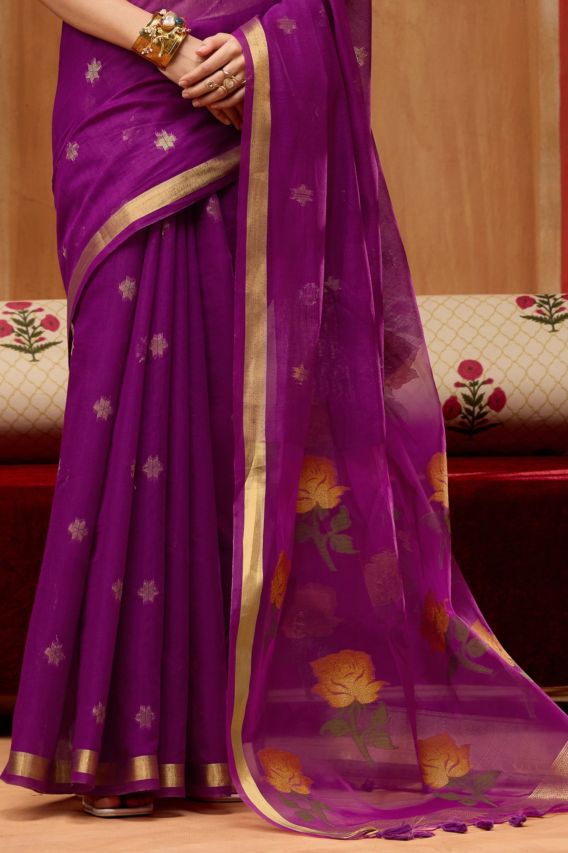 Purple Woven Munga Cotton Saree-SAR11936_5_SareeButa.com
