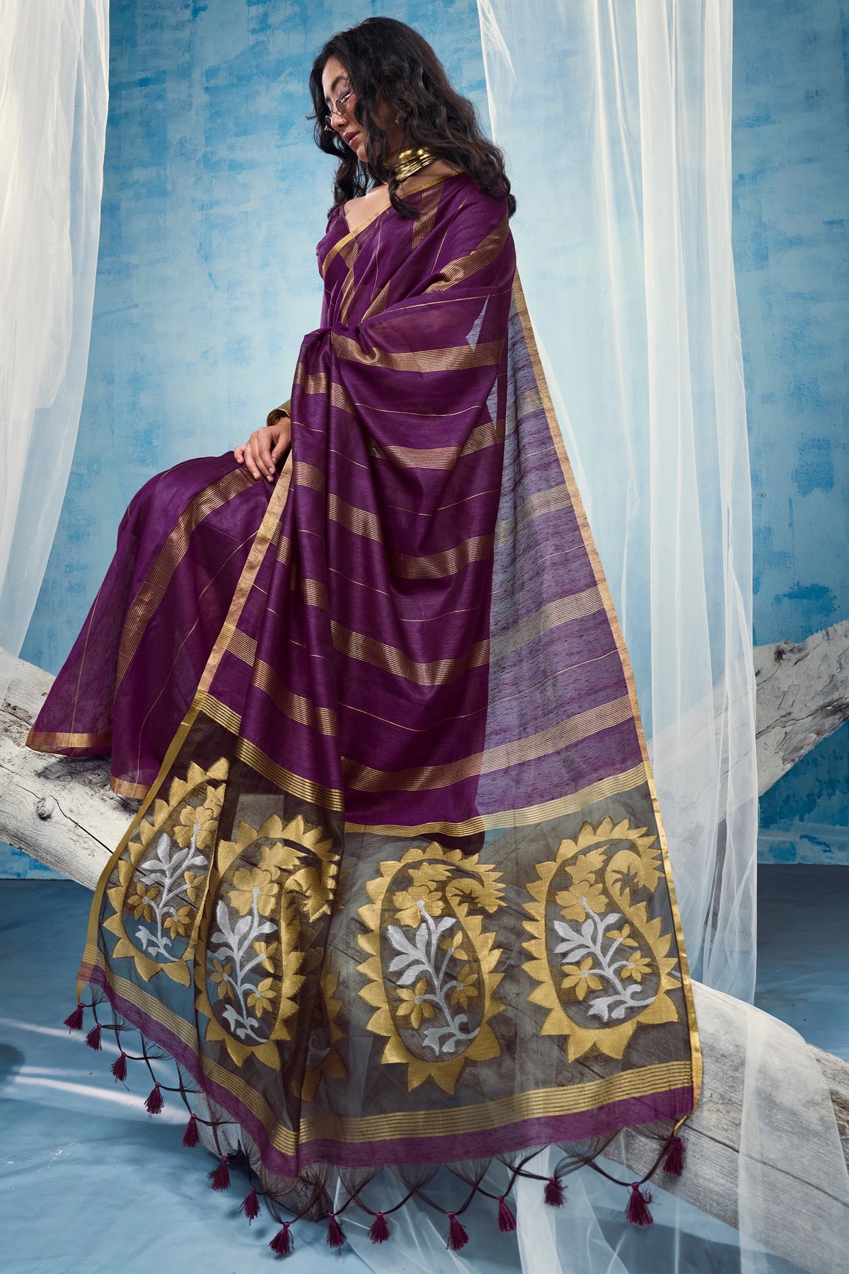 Purple Woven Munga Cotton Saree-SAR12910_3_SareeButa.com