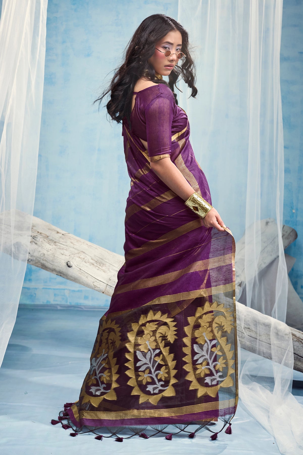 Purple Woven Munga Cotton Saree-SAR12910_4_SareeButa.com