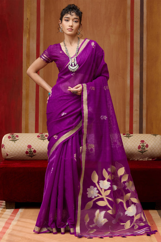 Purple Woven Munga Organza Silk Saree-SAR11948_1_SareeButa.com