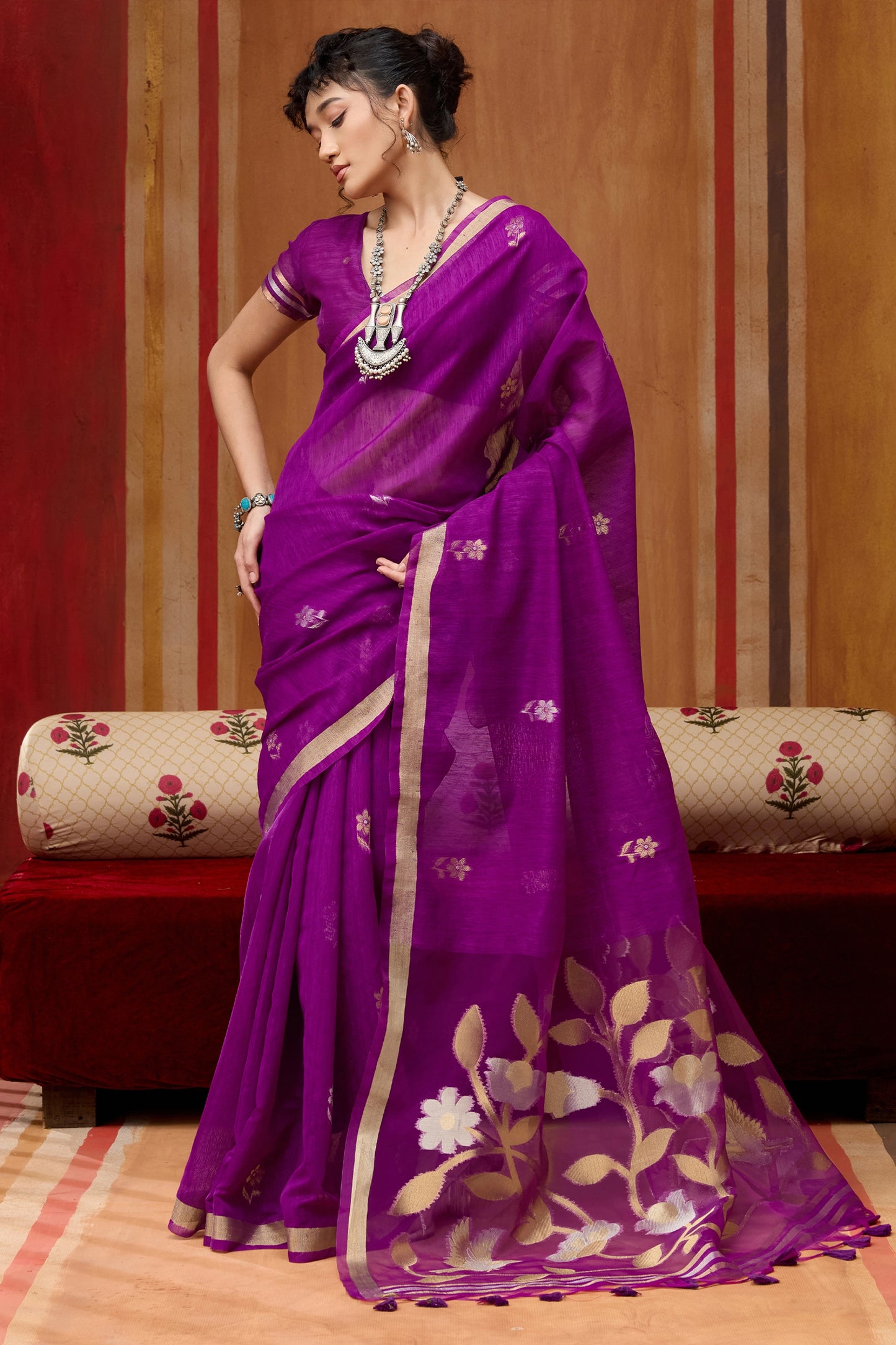 Purple Woven Munga Organza Silk Saree-SAR11948_3_SareeButa.com