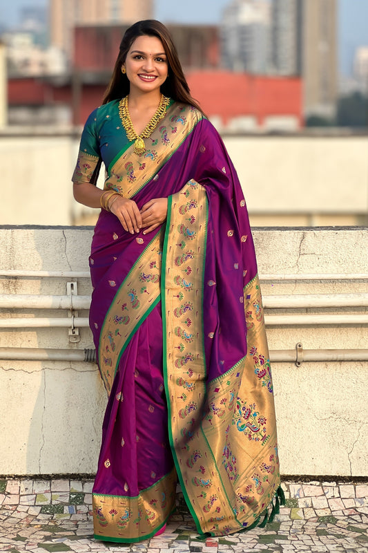 Purple Woven Paithani Saree-ZB134801_1_SareeButa.com