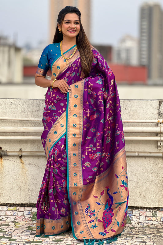 Purple Woven Paithani Silk Saree-ZB134829_1_SareeButa.com