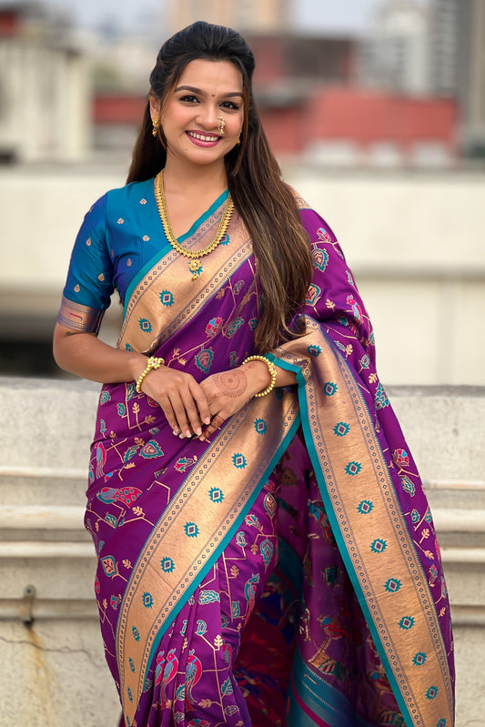Purple Woven Paithani Silk Saree-ZB134829_2_SareeButa.com